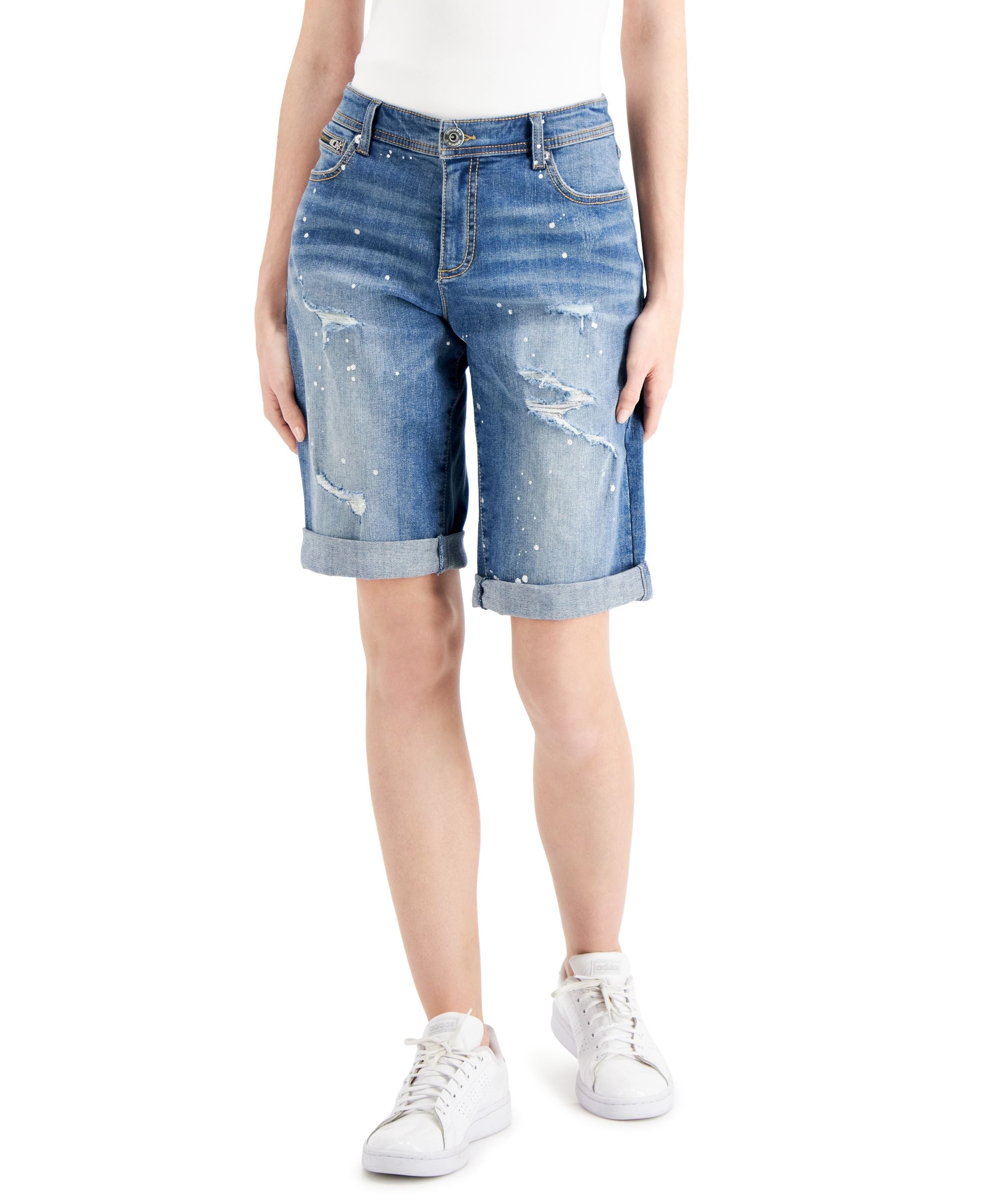 INC International Concepts Curvy Mid Rise Ripped Bermuda Premium Shorts