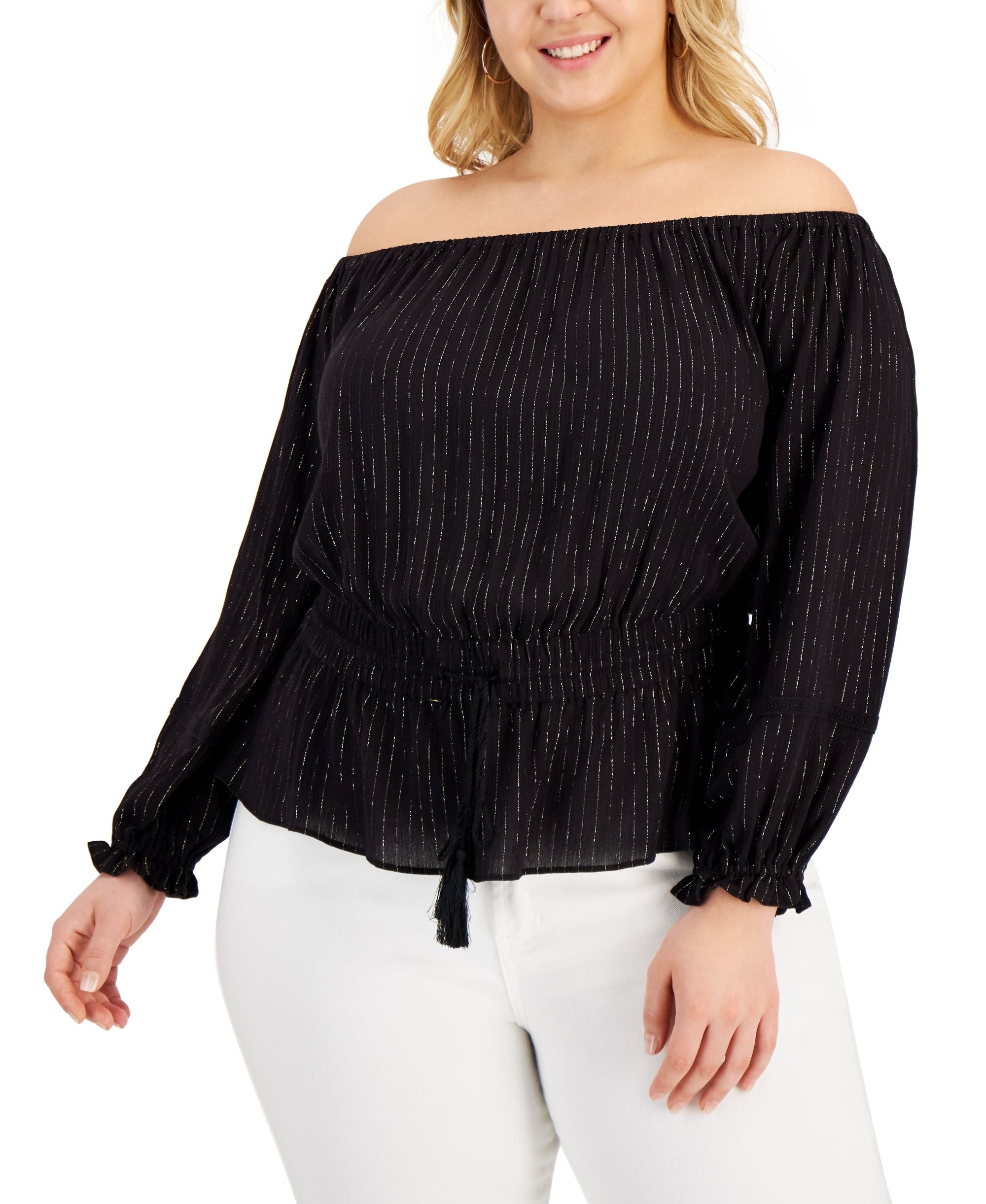 INC International Concepts Plus Size Off The Shoulder Gauze Premium Top