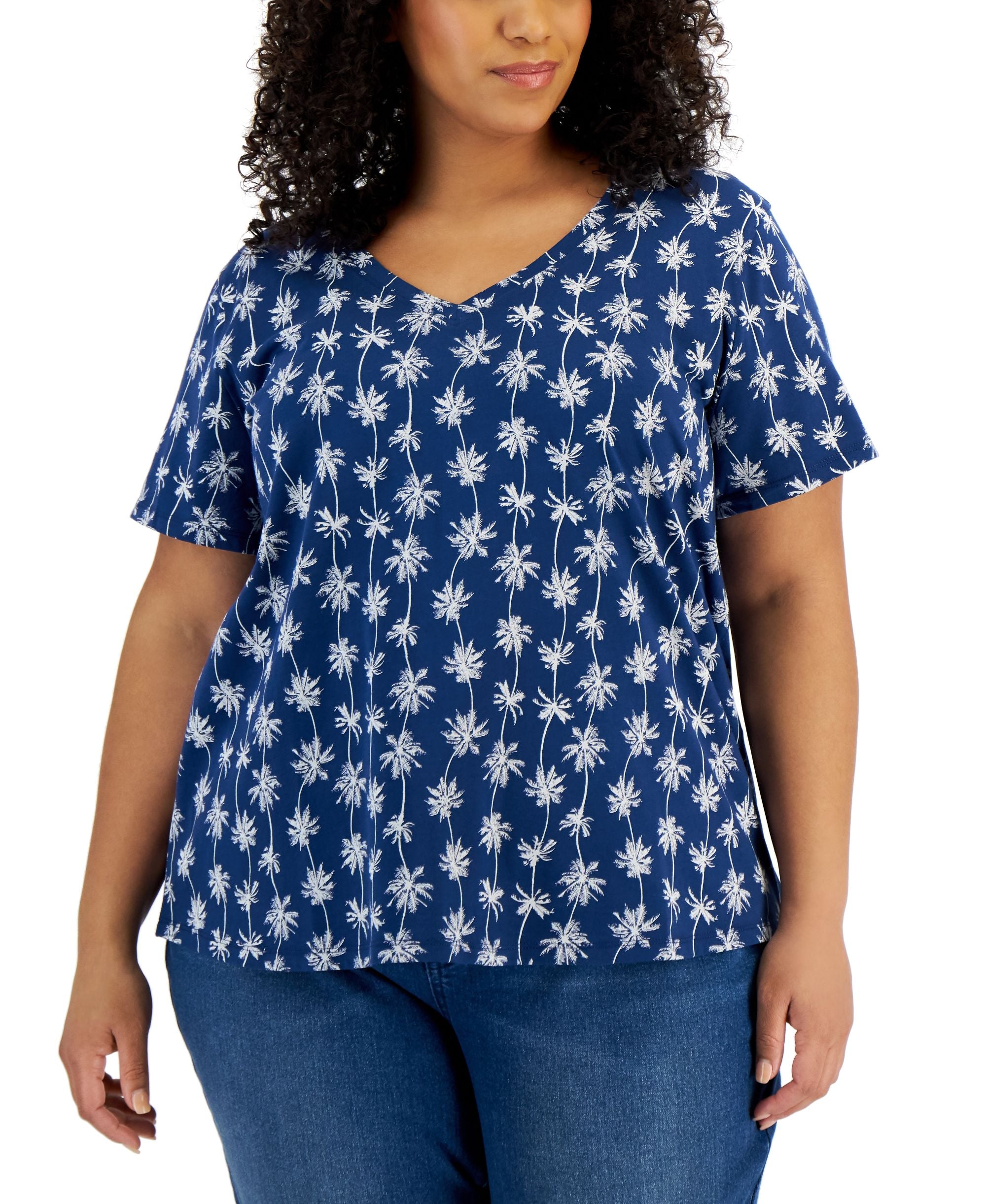 Style & Co Plus Size Cotton V Neck T-Modern Shirt