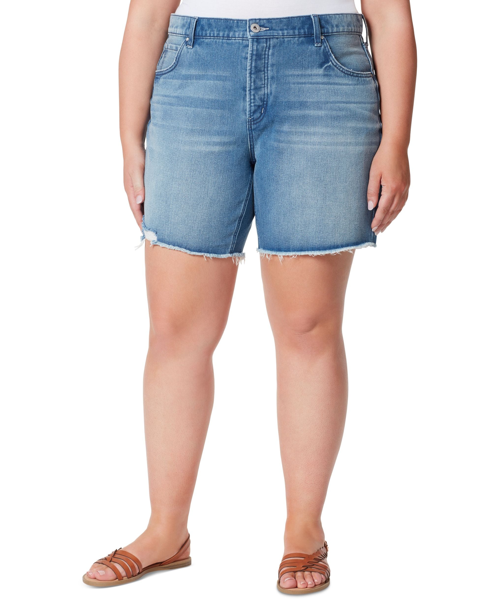 Jessica Simpson Modern Plus Size Frayed High Rise Denim Premium Shorts