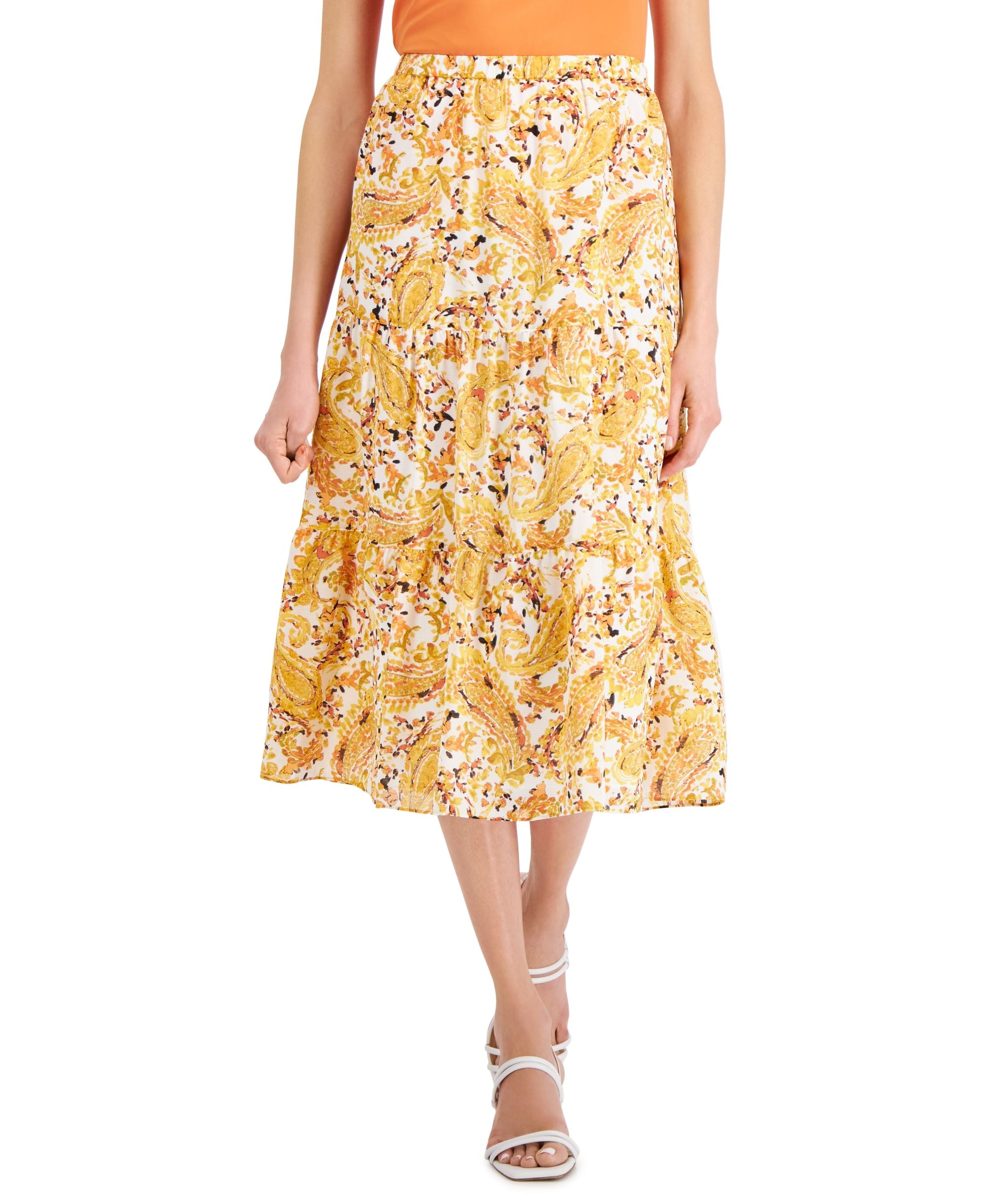 Kasper Womens Paisley Print 3 Tiered Flounce Comfort-Waist Modern Skirt