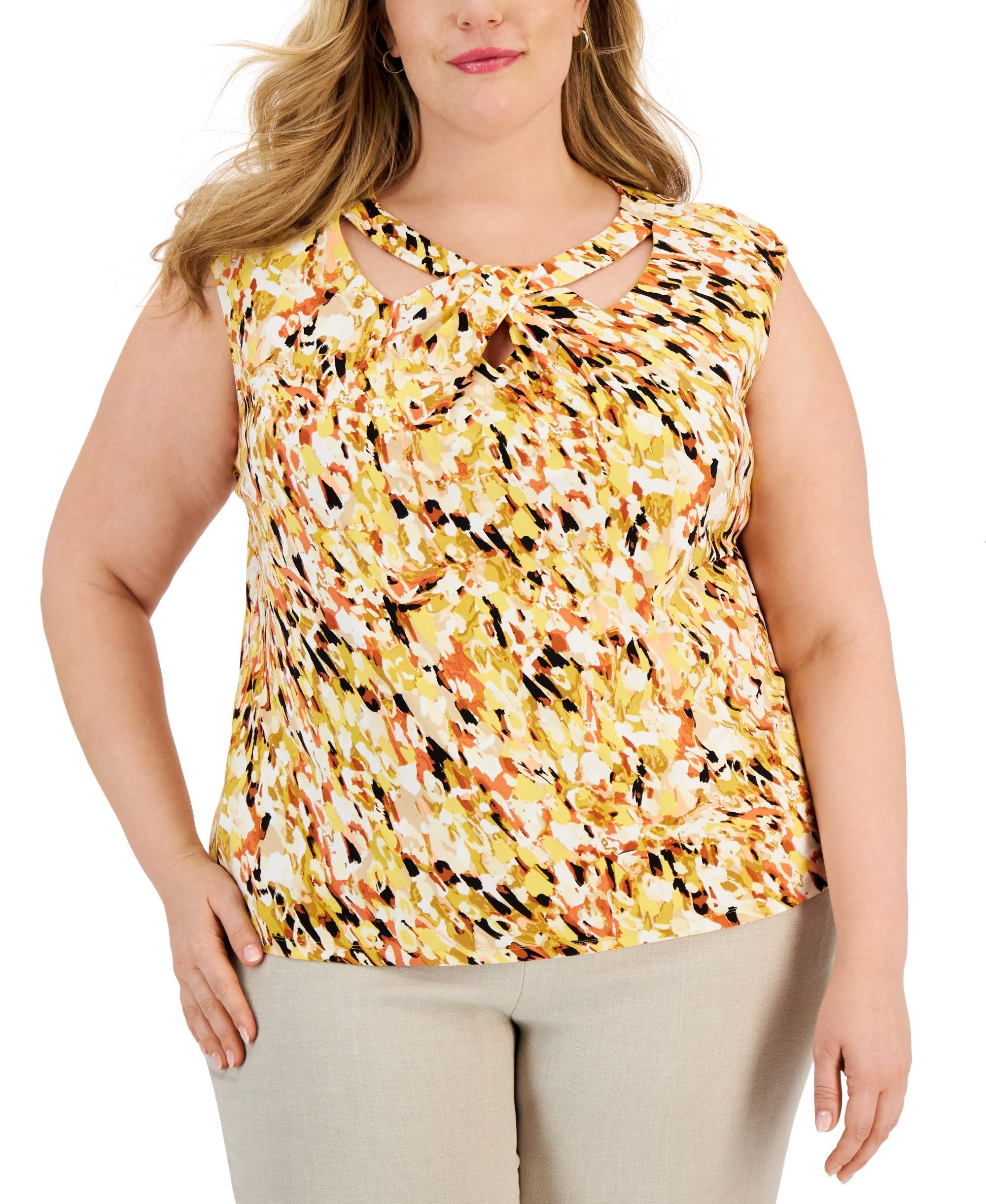 Kasper Plus Size Sleeveless Twisted Neck Premium Top