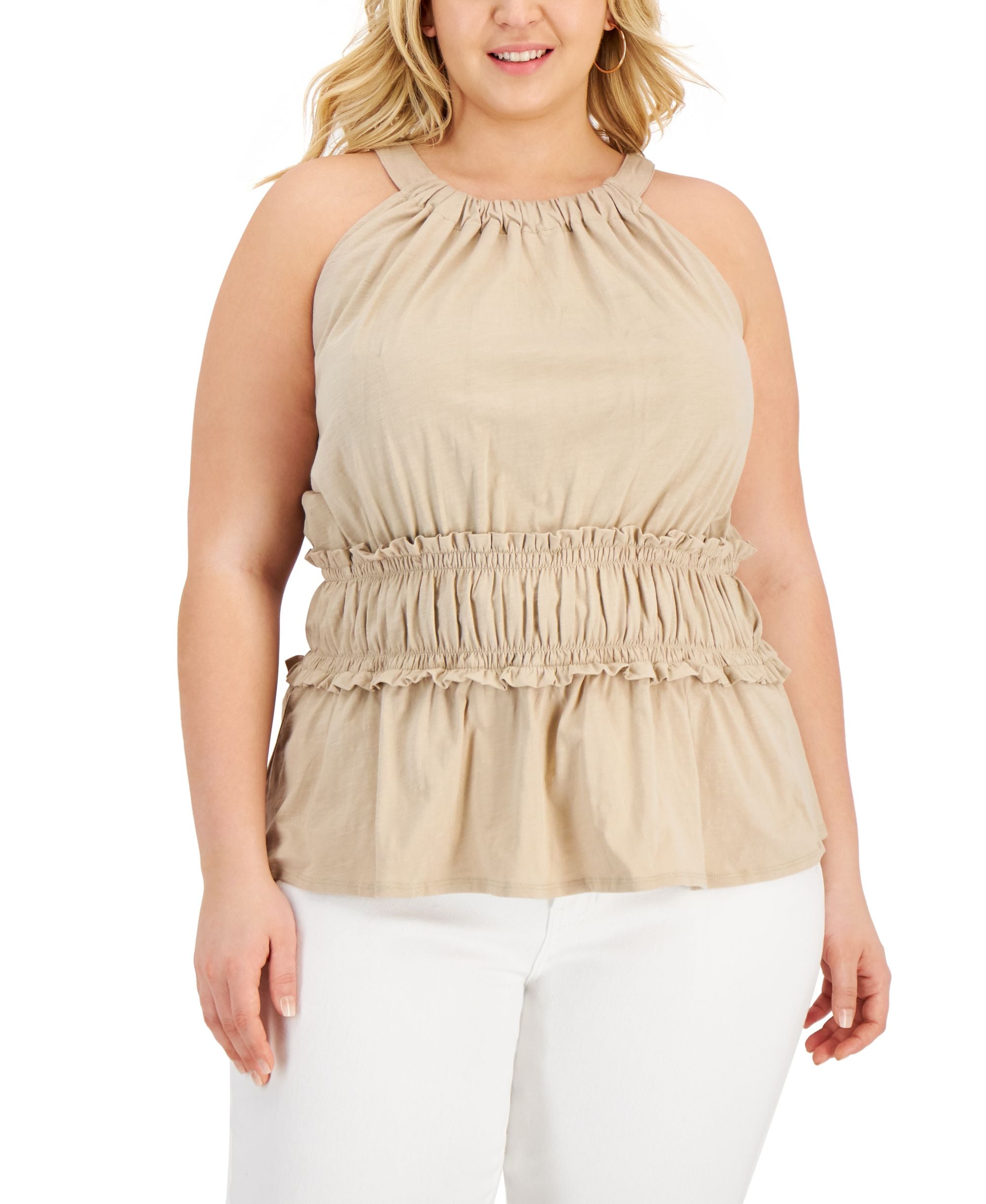 INC International Concepts Plus Size Gathered Waist Halter Premium Top