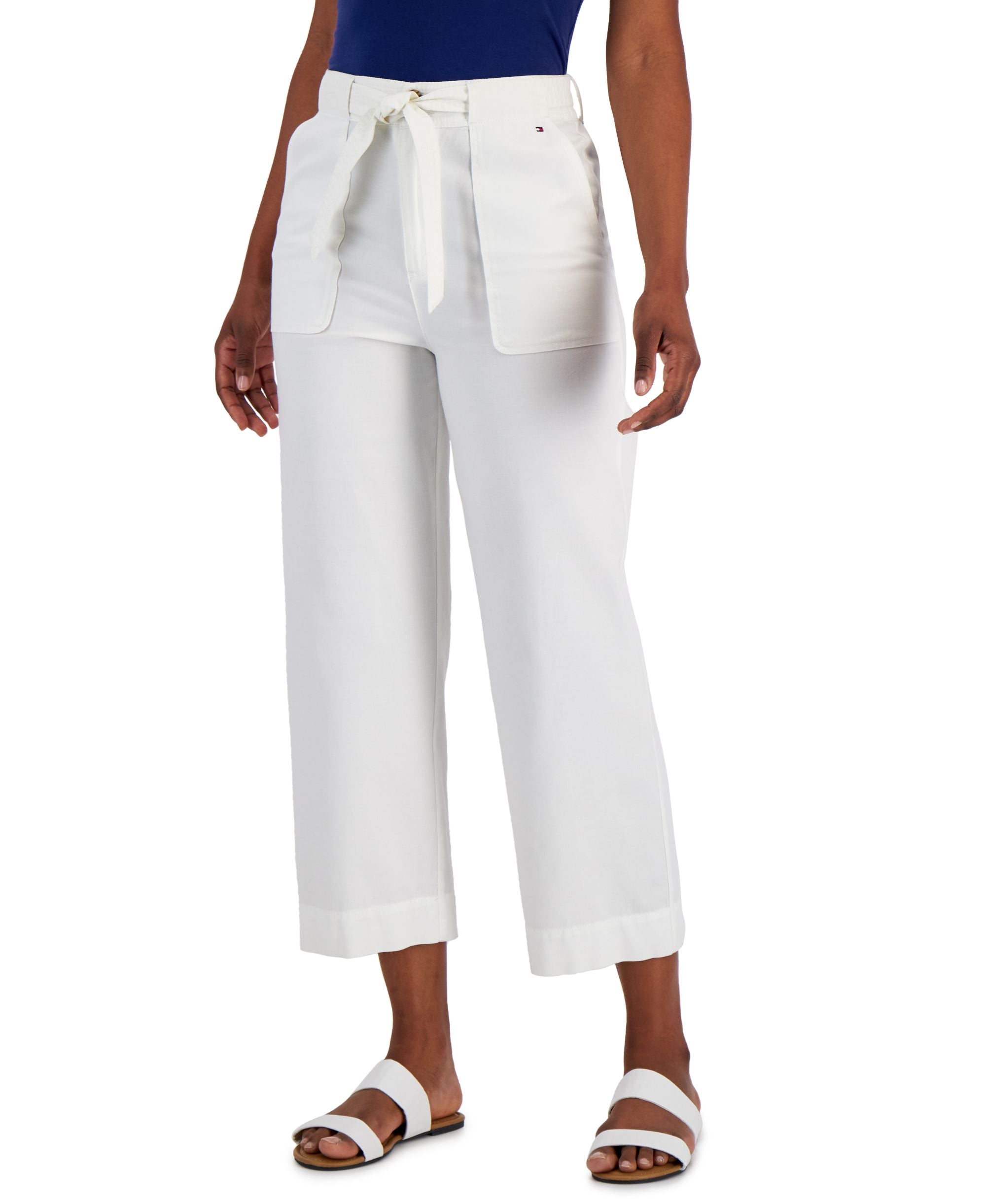Tommy Hilfiger Womens Wide-Leg Utility Signature Pants