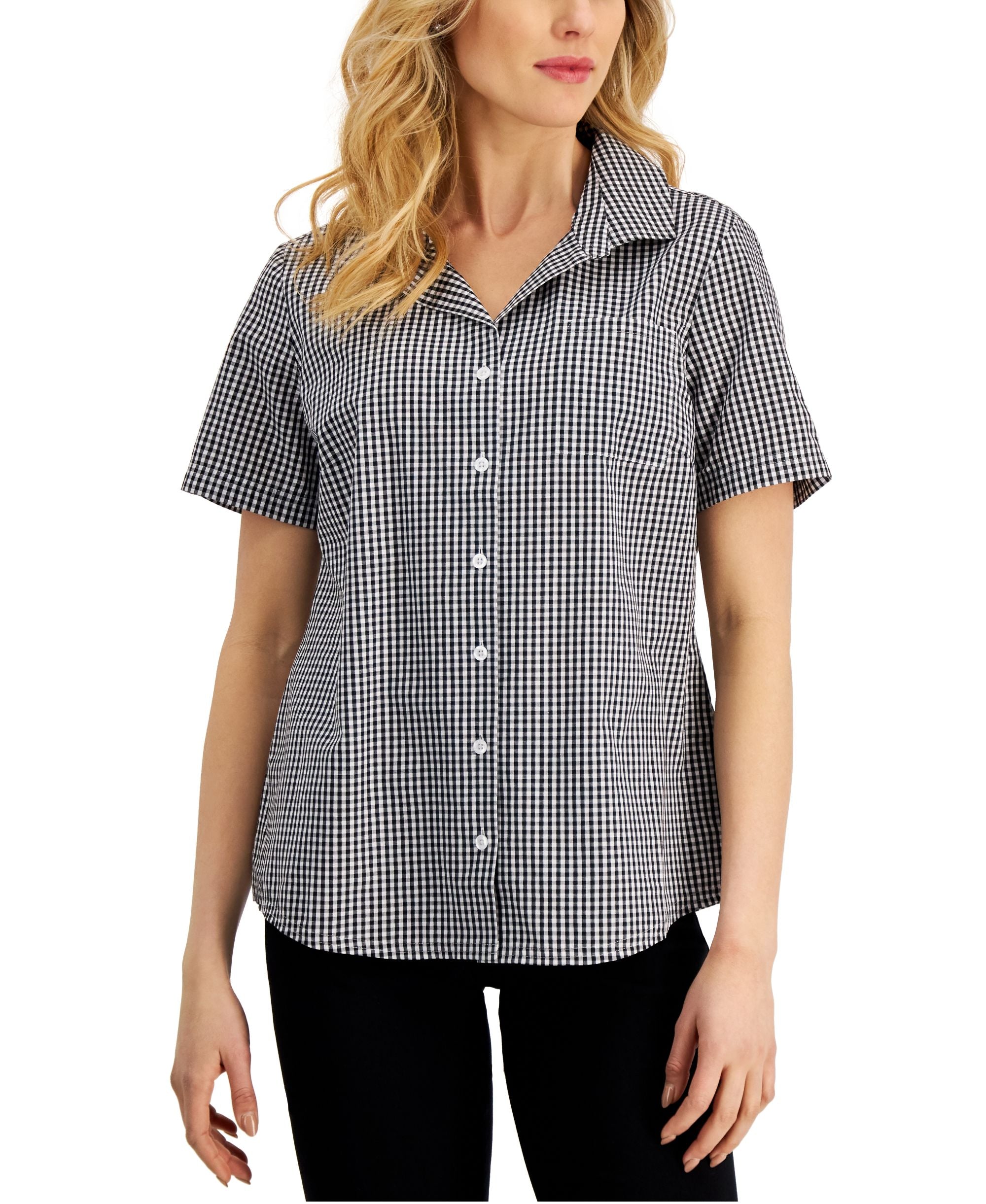 Karen Scott Petite Gingham Woven Modern Shirt