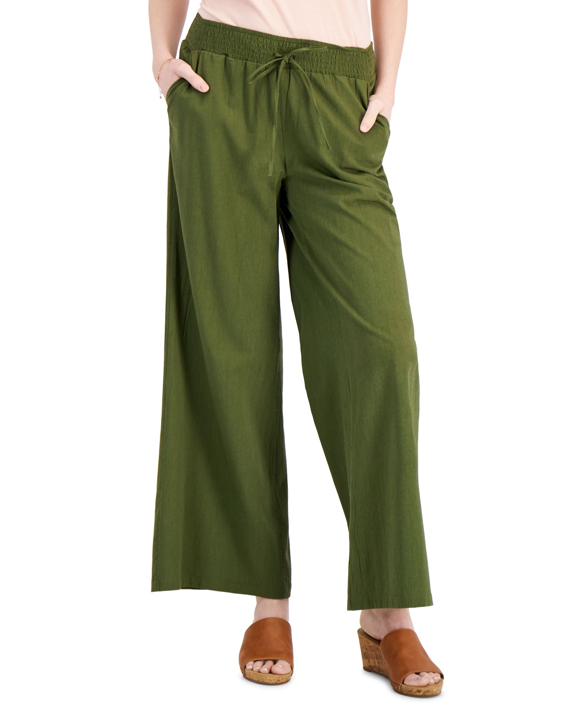 Style & Co Petite Crinkled Wide-Leg Signature Pants