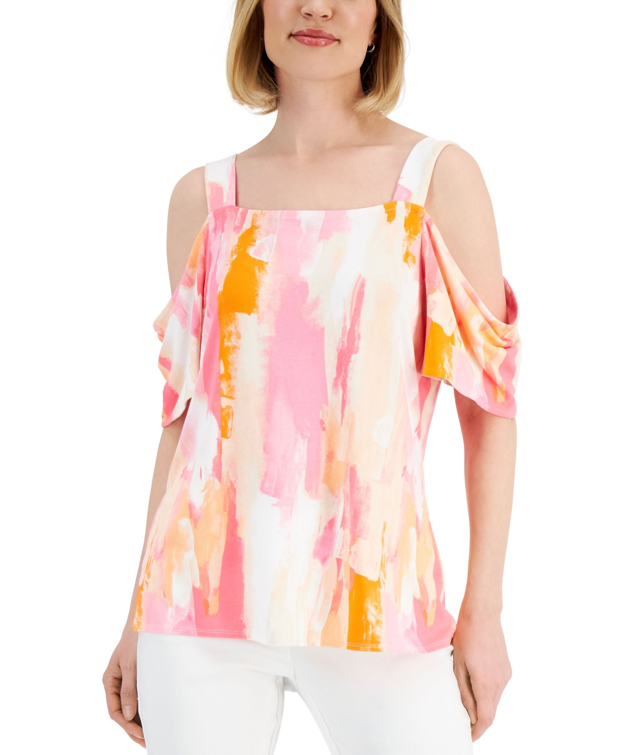 JM Collection Petite Draped Cold Shoulder Premium Top