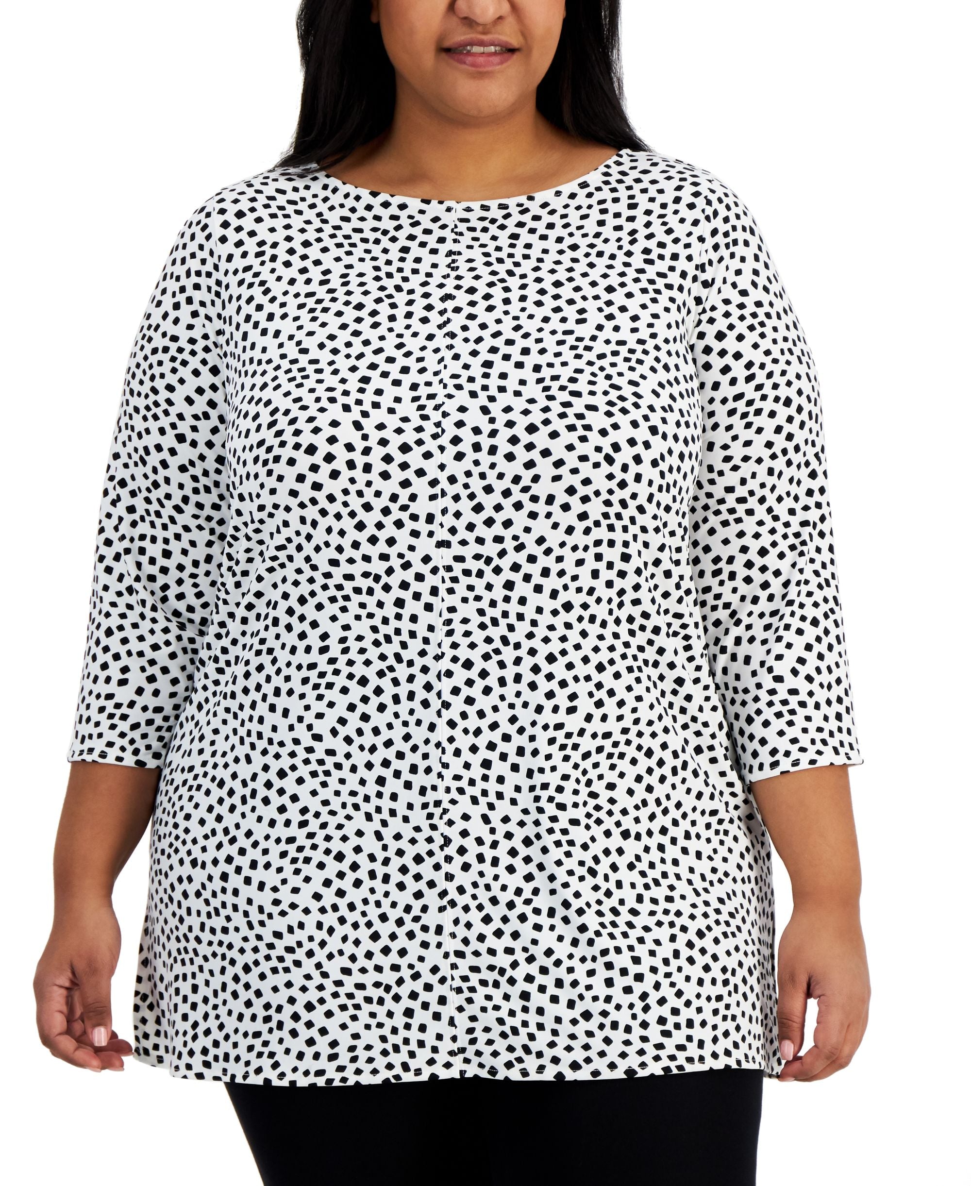 Alfani Plus Size Printed 3/4 Sleeve Premium Top