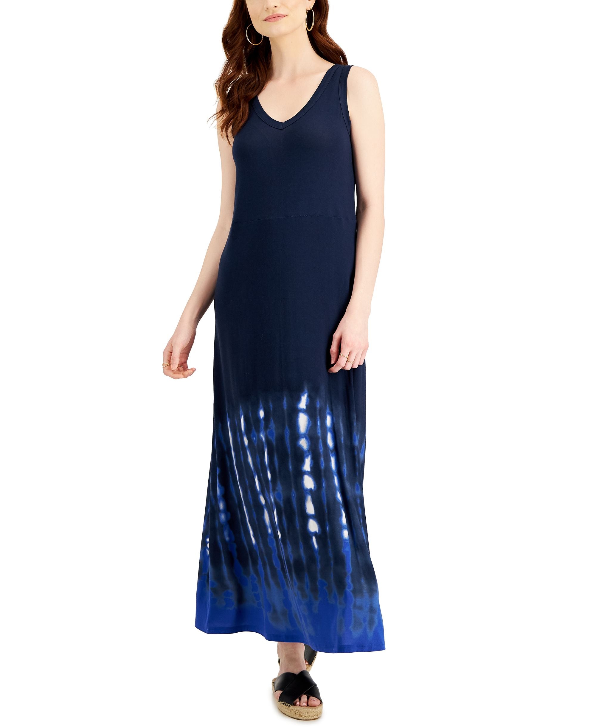 Style & Co Womens Tie Dyed Sleeveless Maxi Dress