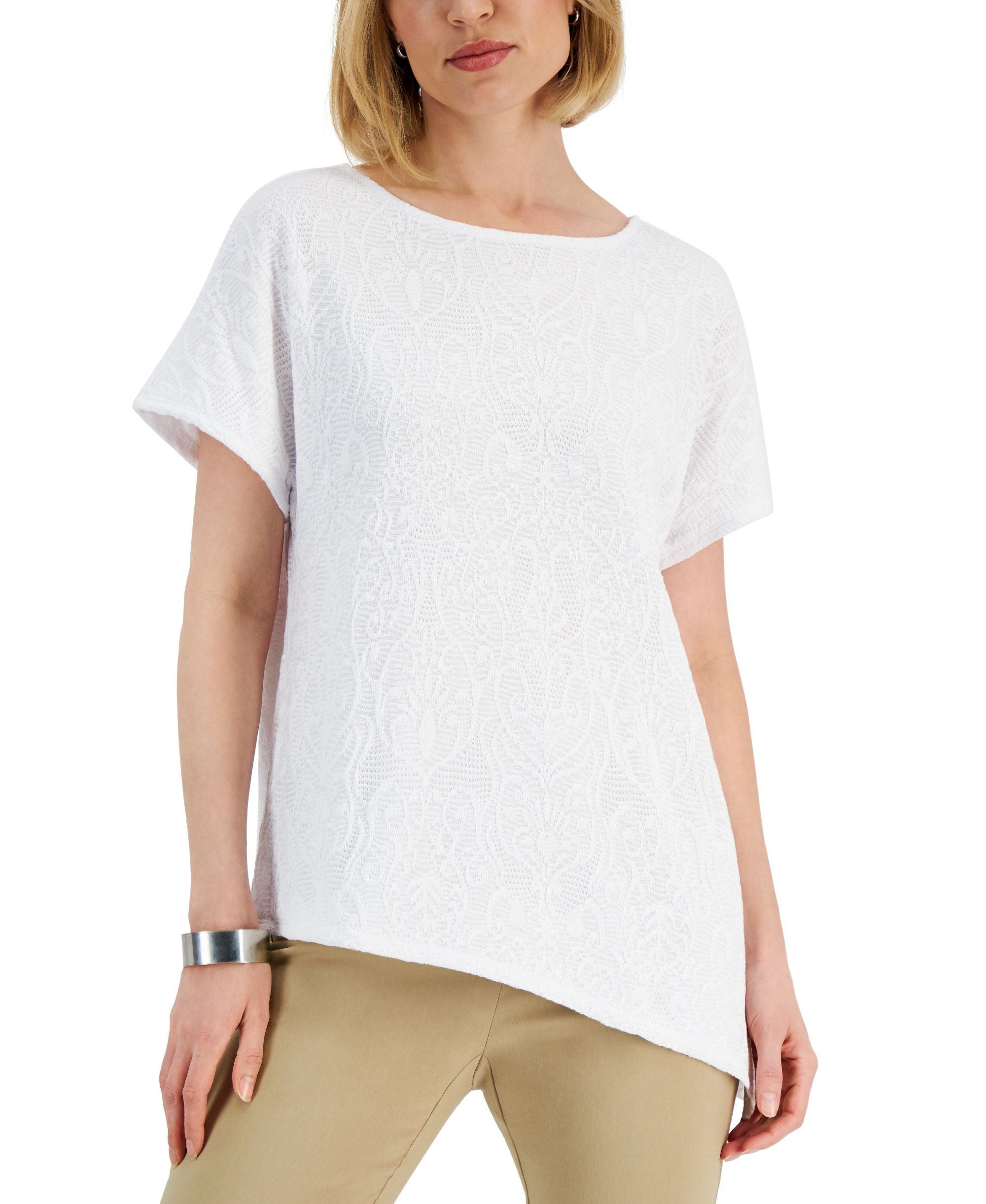 JM Collection Womens Crochet Asymmetrical Hem Premium Top