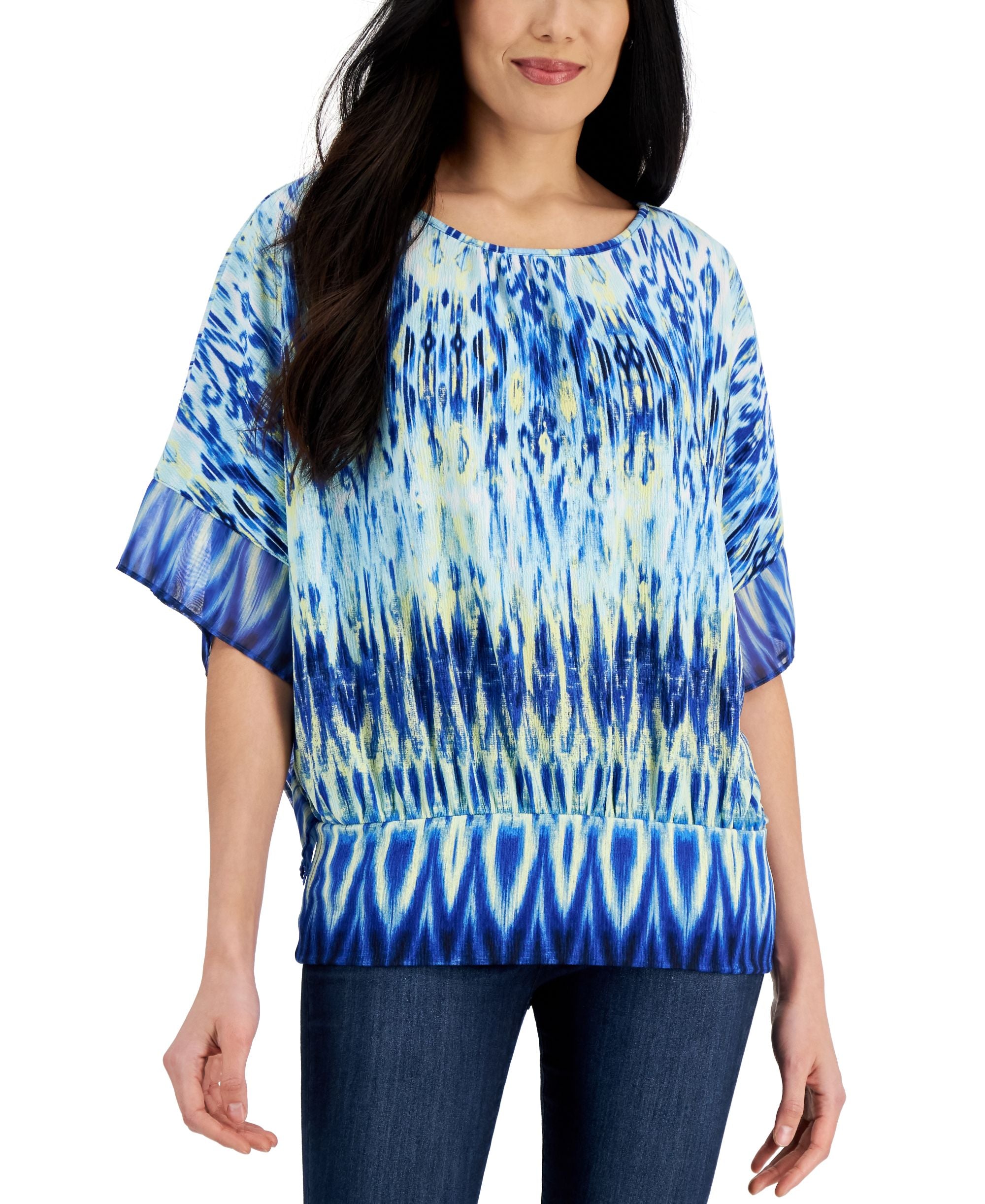 JM Collection Ikat Print Fitted Waist Premium Top