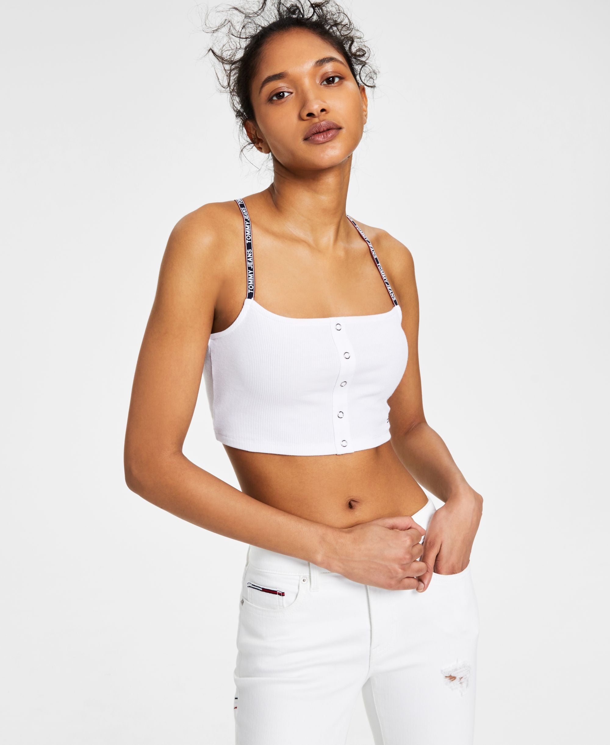 Tommy Premium Jeans Womens Ribbed Snap Bra Premium Top