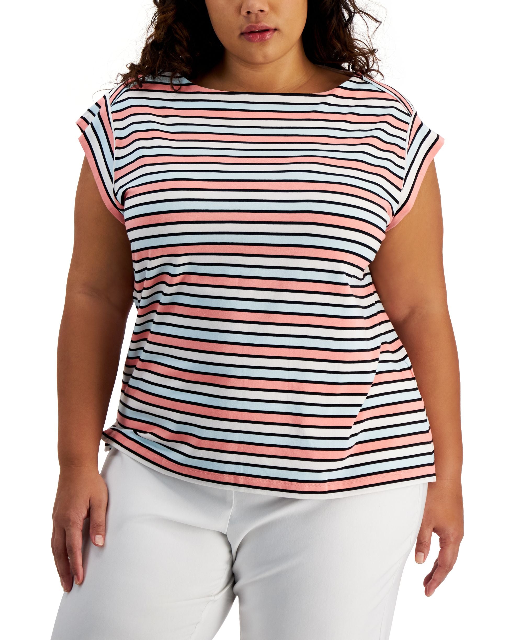 Anne Klein Plus Size Multi Stripe Premium Top