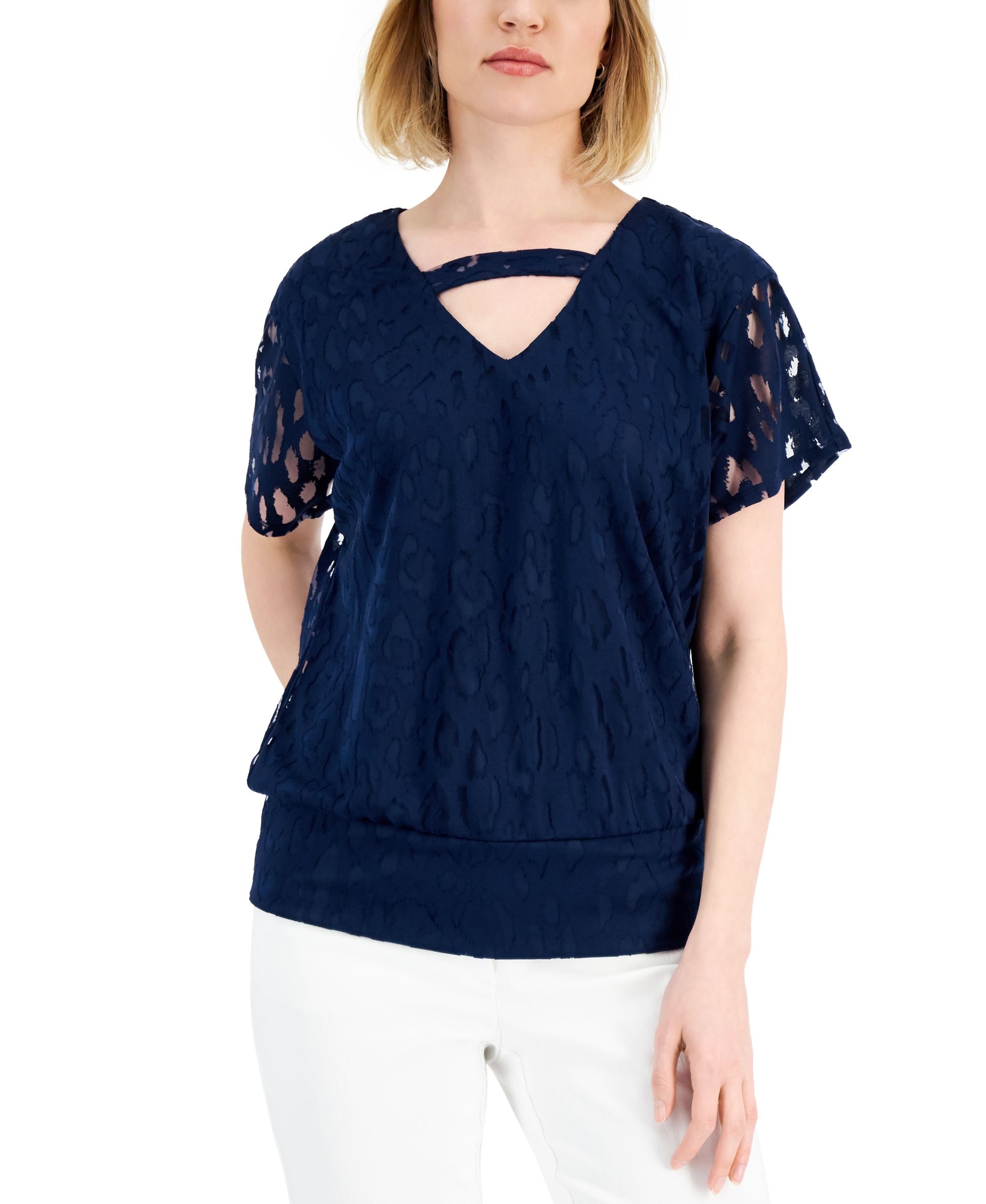 JM Collection Animal Print Burnout Premium Top