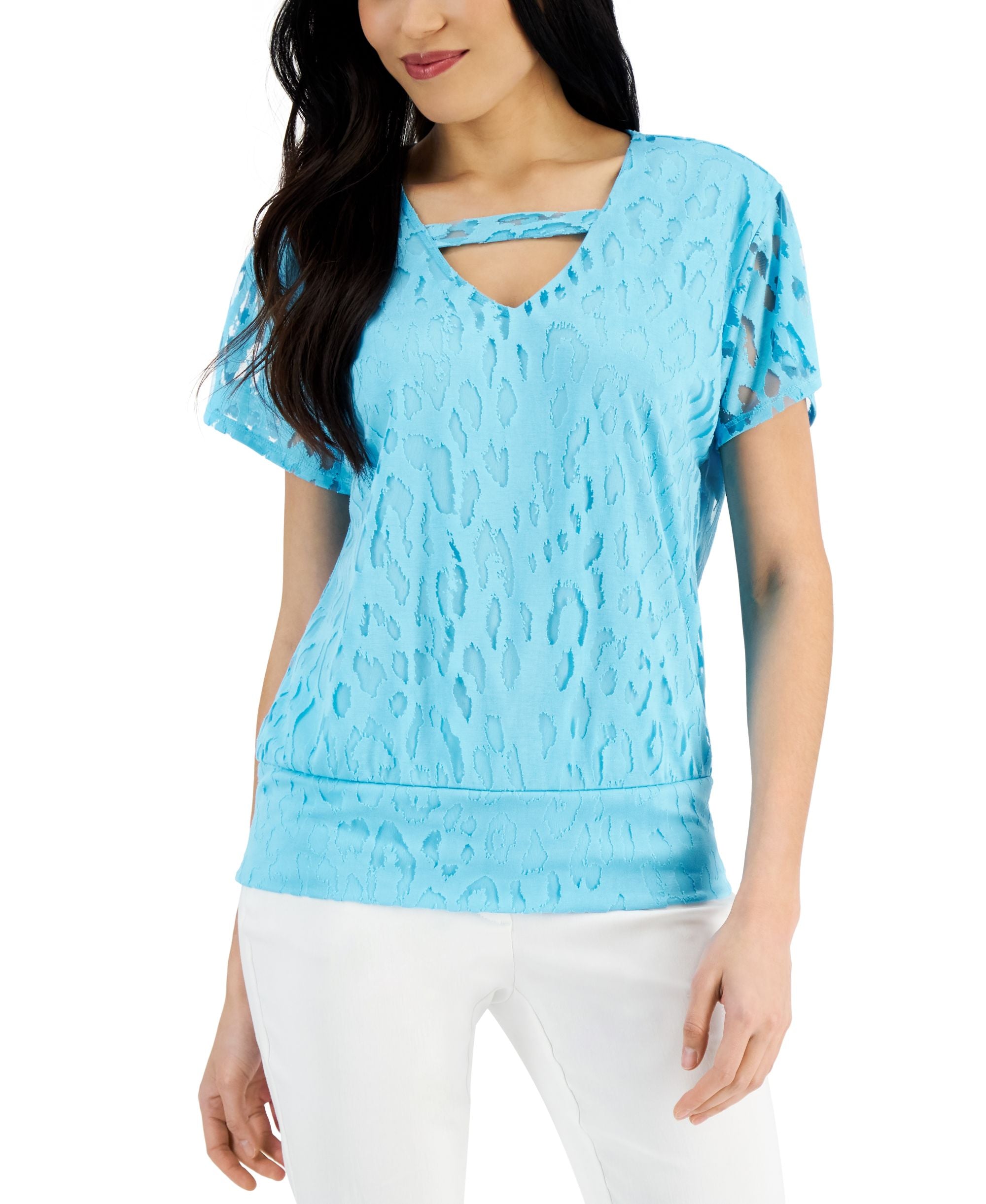JM Collection Animal Print Burnout Premium Top