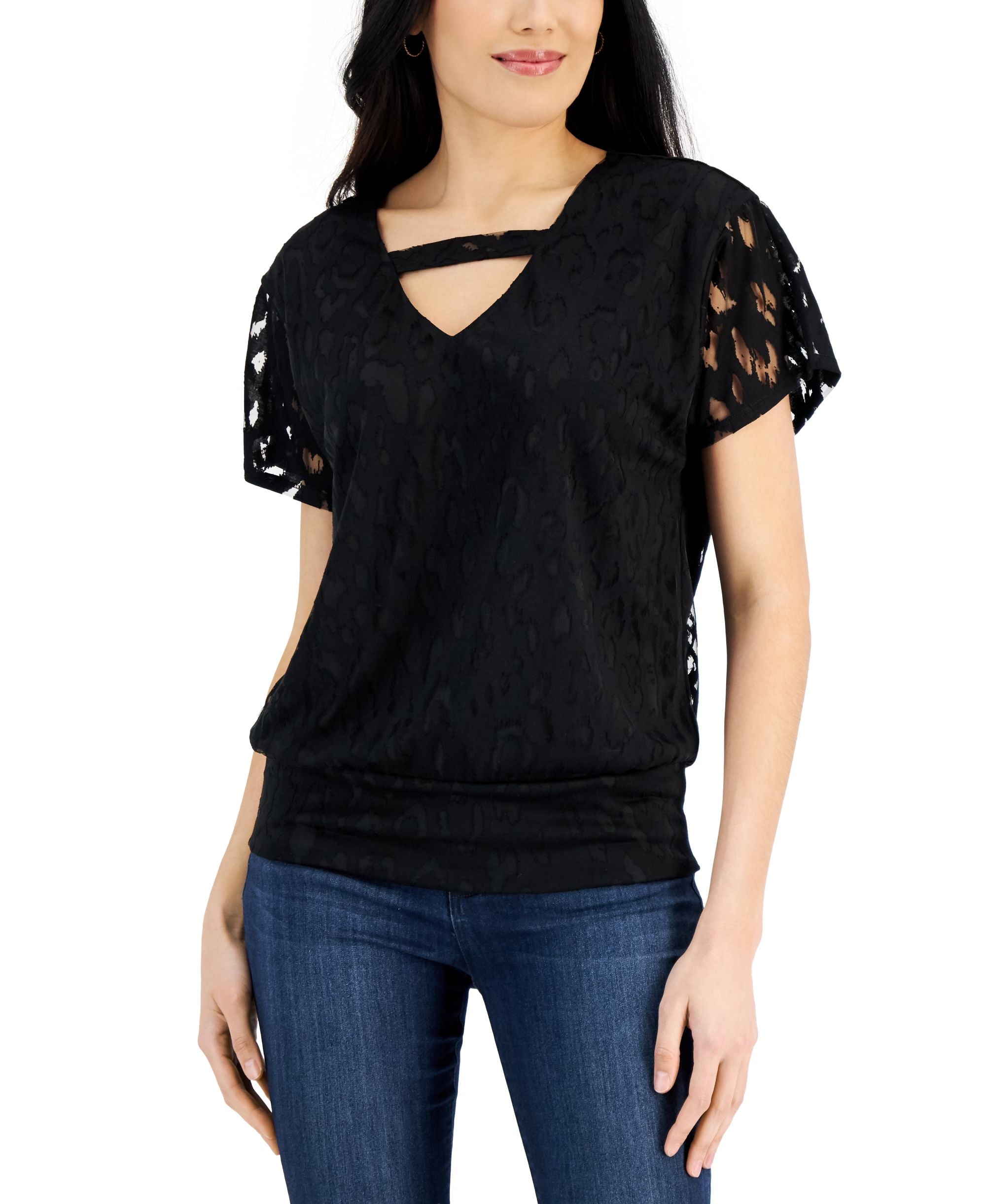 JM Collection Animal Print Burnout Premium Top