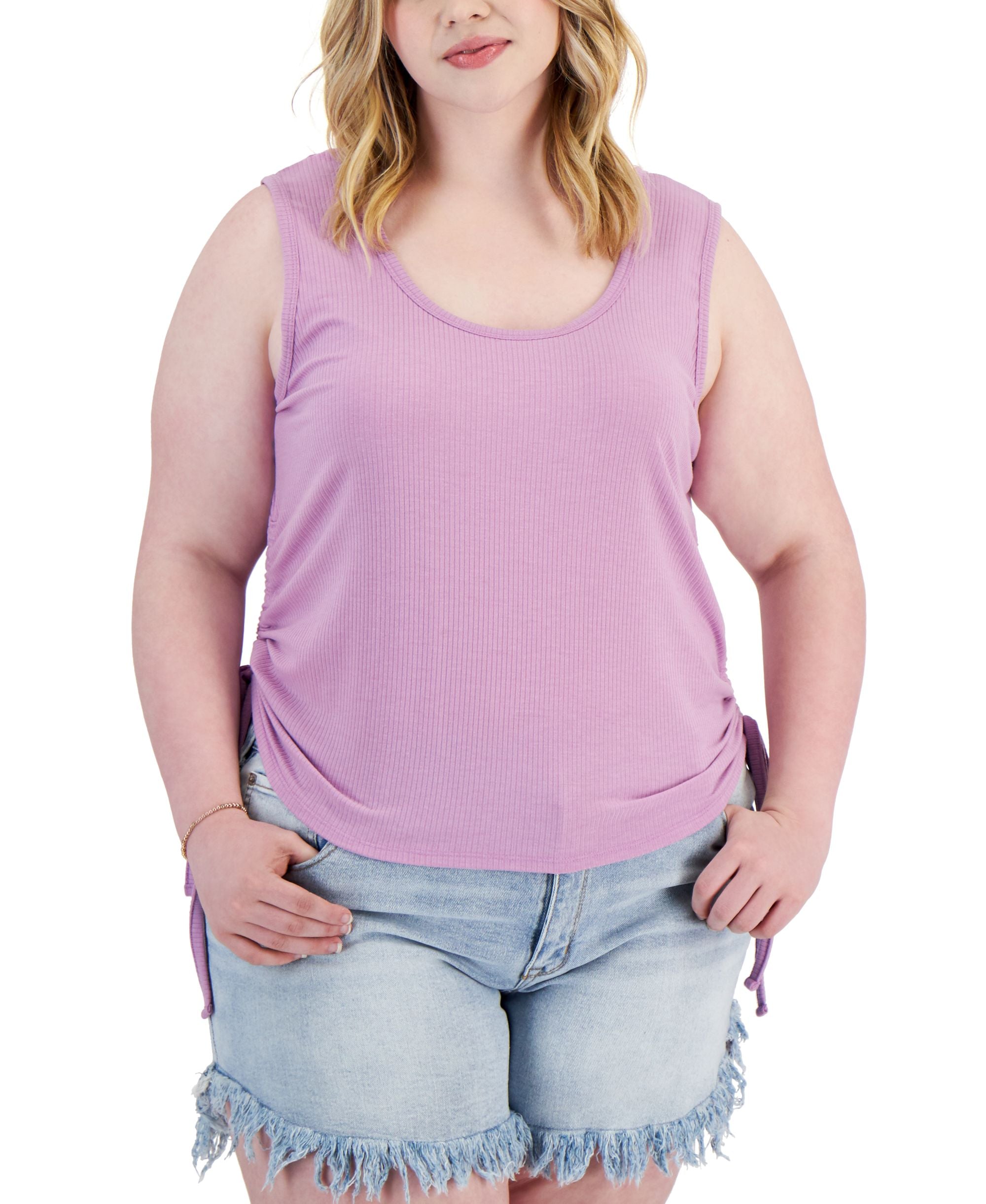 Modern Plus Size Side Rushed Drawstring Tank