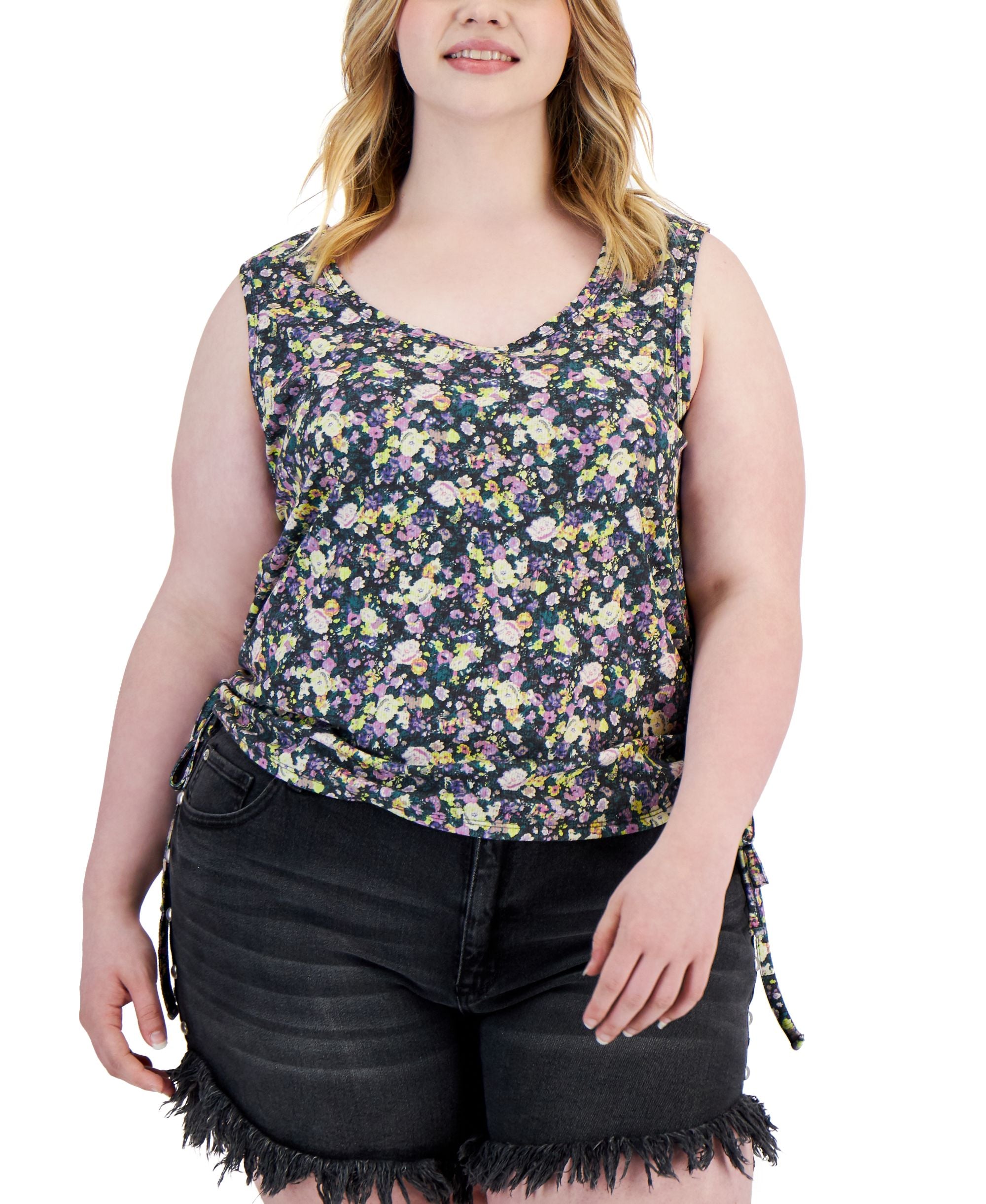 Modern Plus Size Side Rushed Drawstring Tank