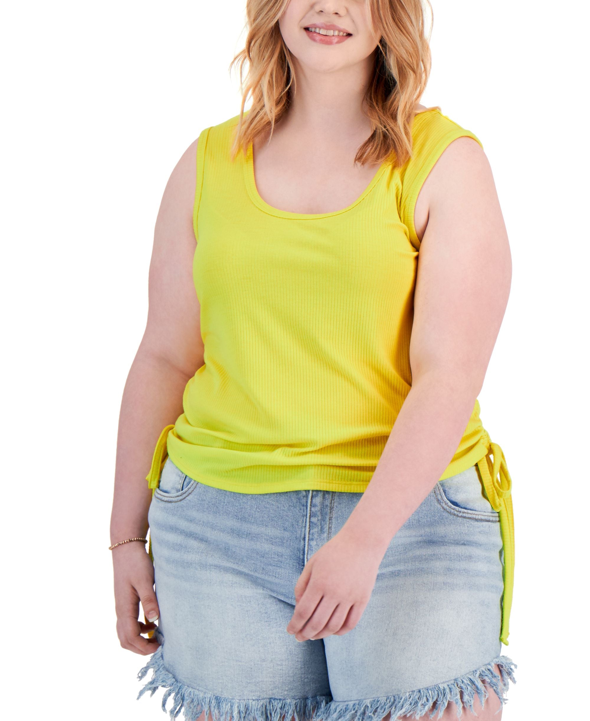 Modern Plus Size Side Rushed Drawstring Tank