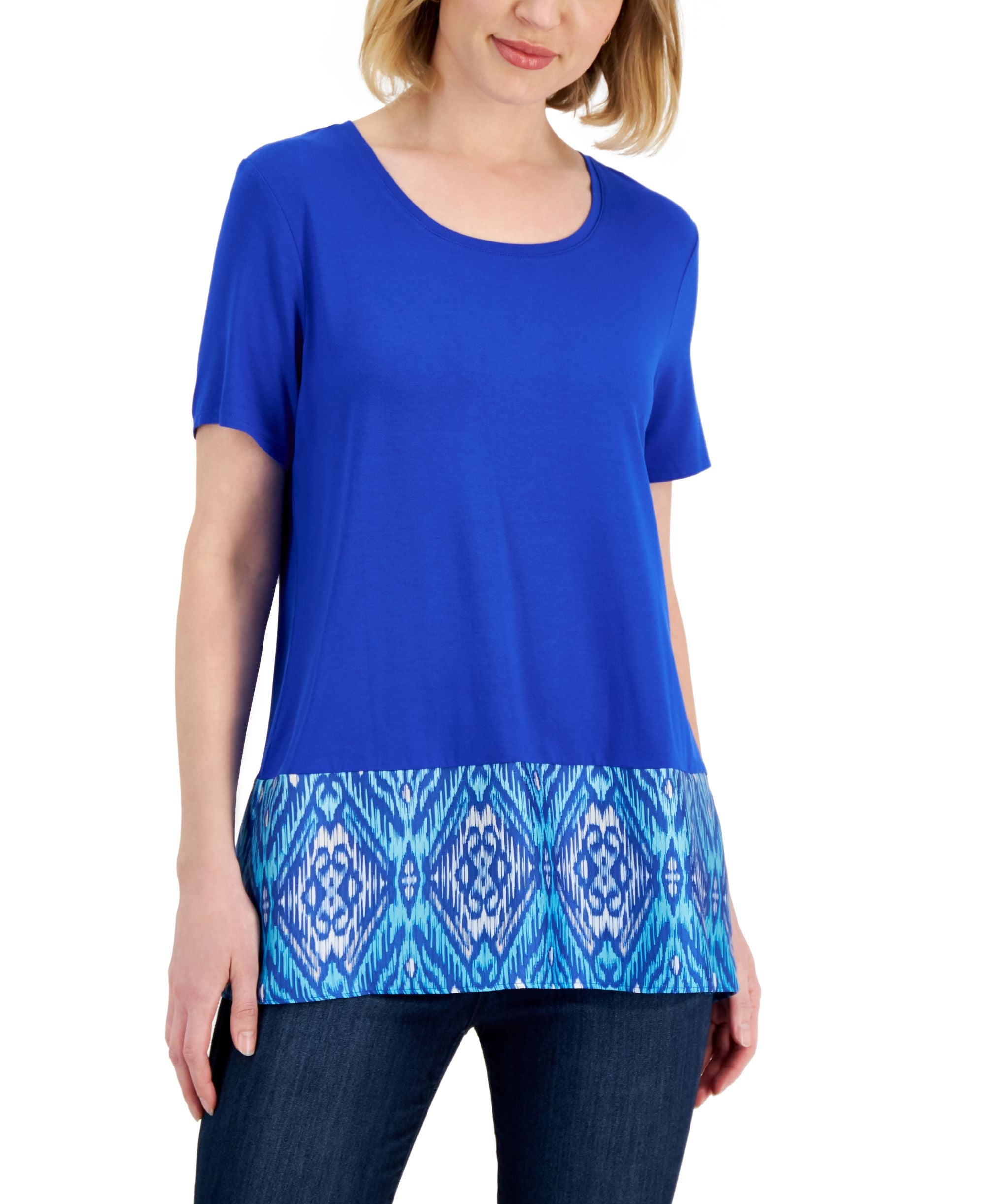 JM Collection Womens Border Print Premium Top