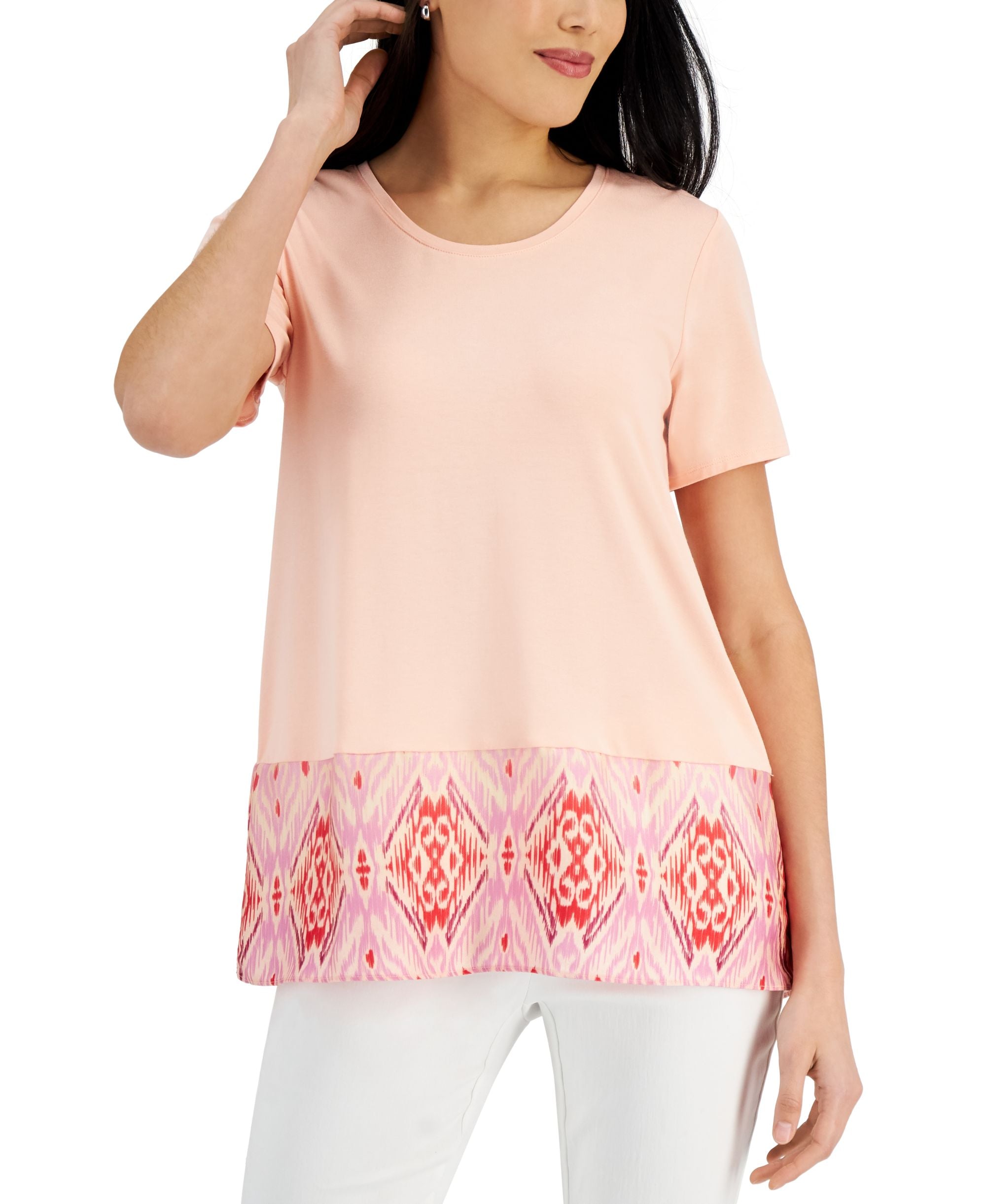 JM Collection Womens Border Print Premium Top
