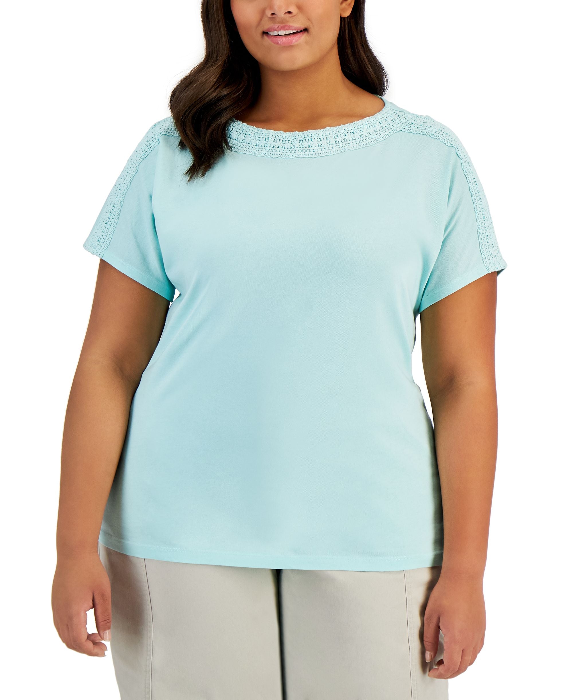 Karen Scott Plus Size Crochet Trim Premium Top