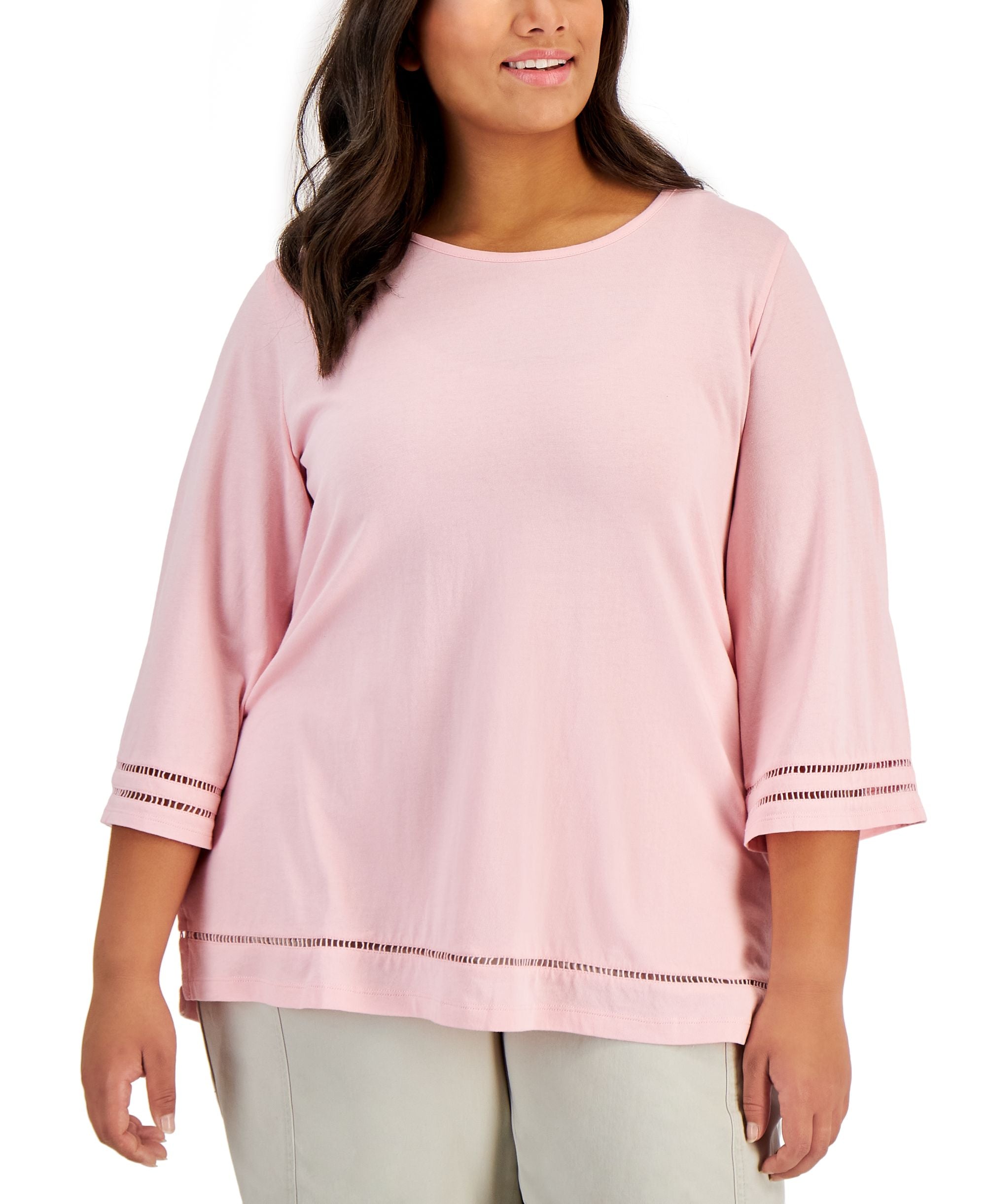 Karen Scott Plus Size Ladder Trim Premium Top