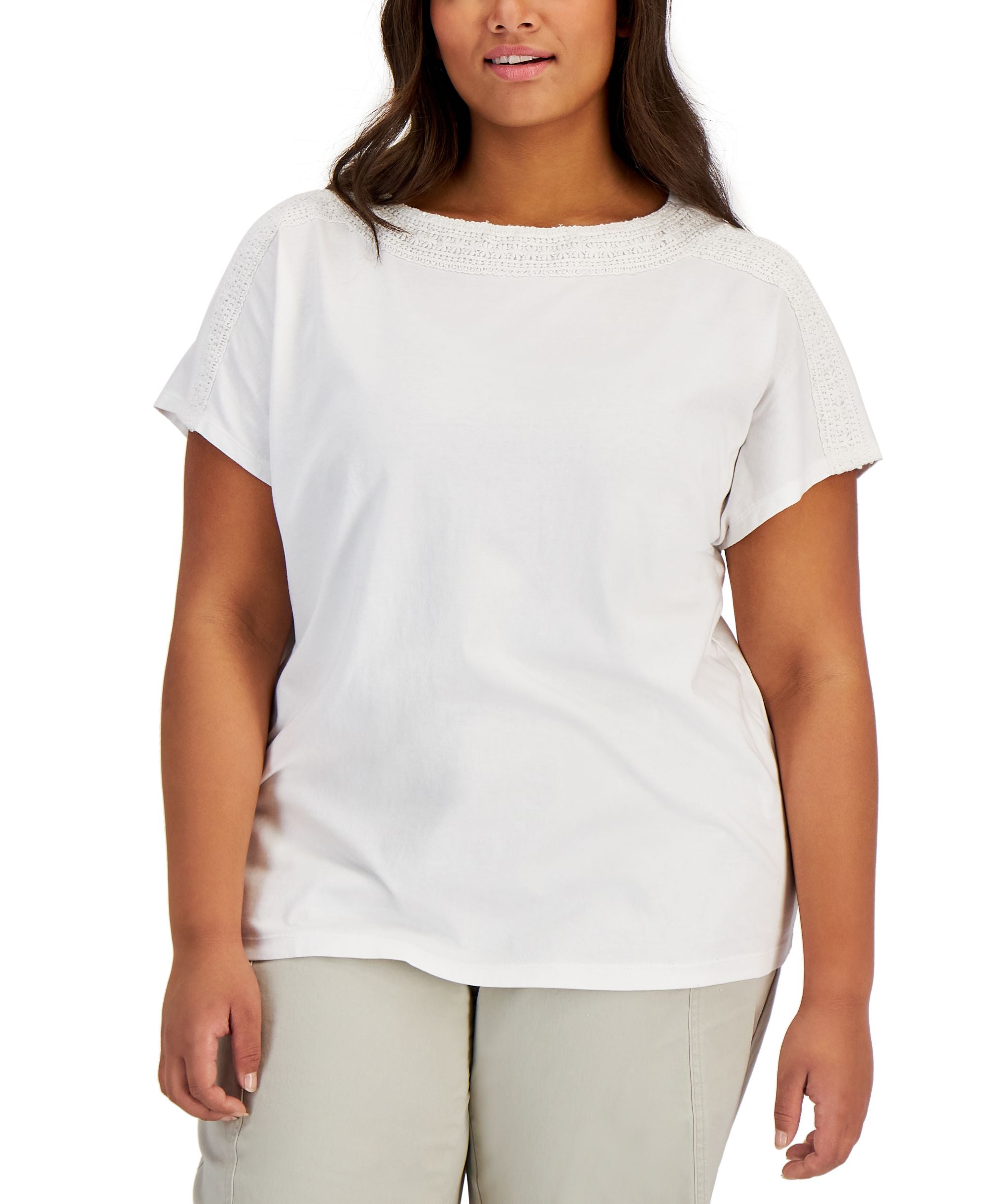 Karen Scott Plus Size Crochet Trim Premium Top