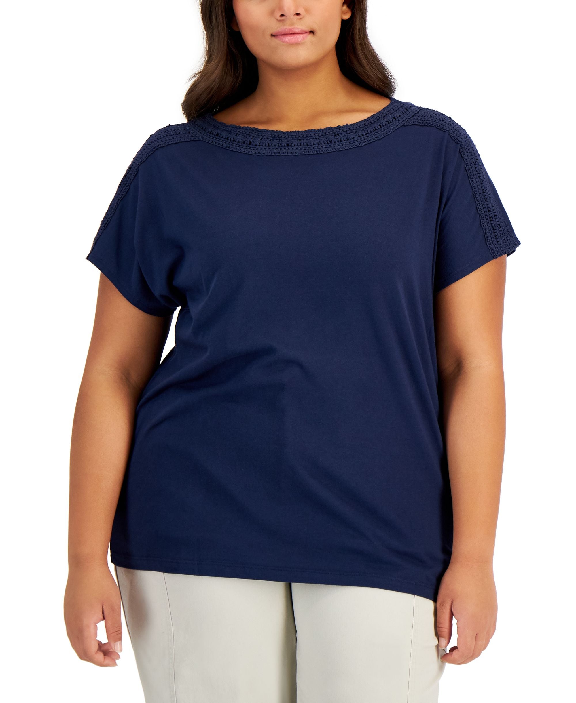 Karen Scott Plus Size Crochet Trim Premium Top