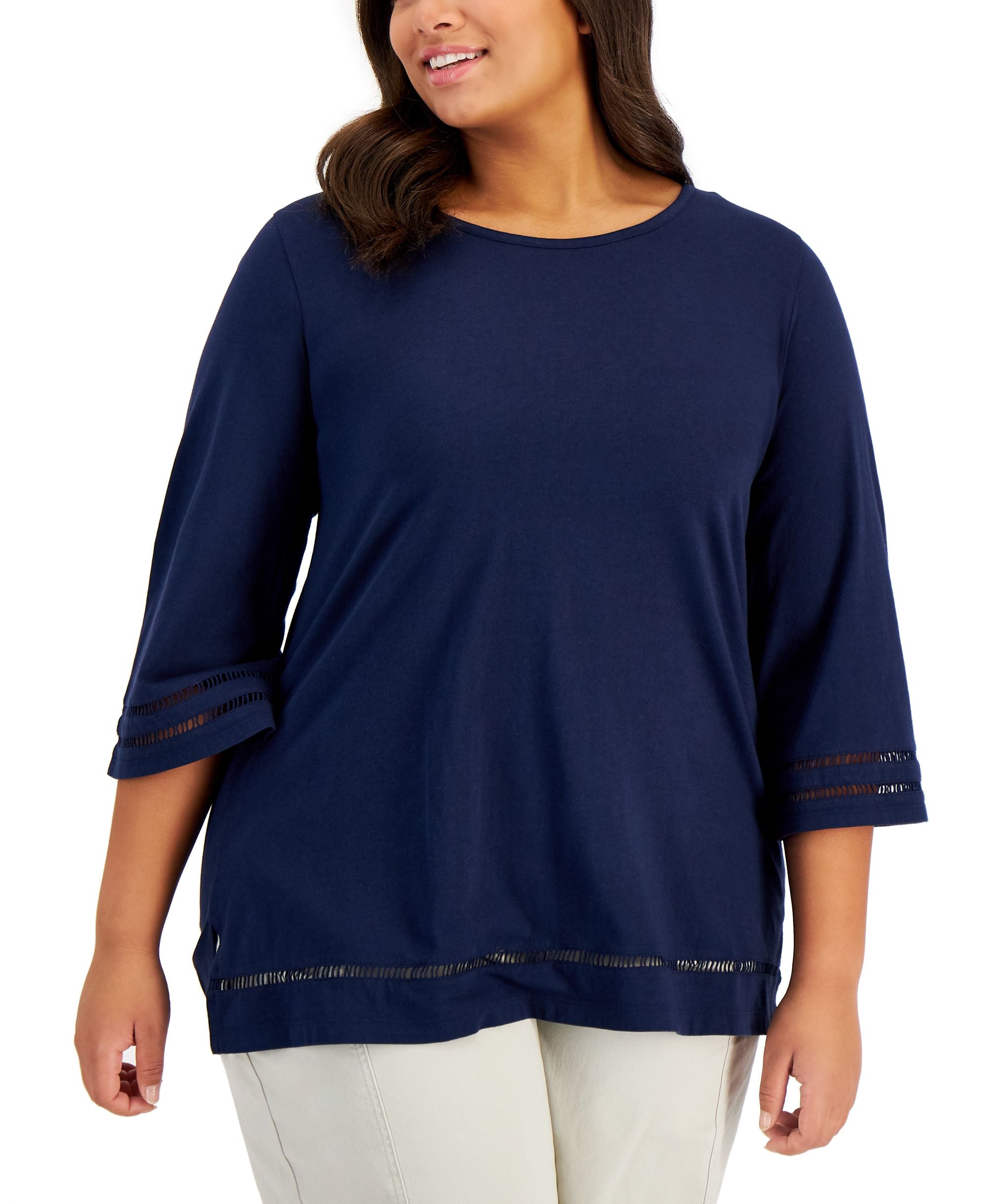 Karen Scott Plus Size Ladder Trim Premium Top