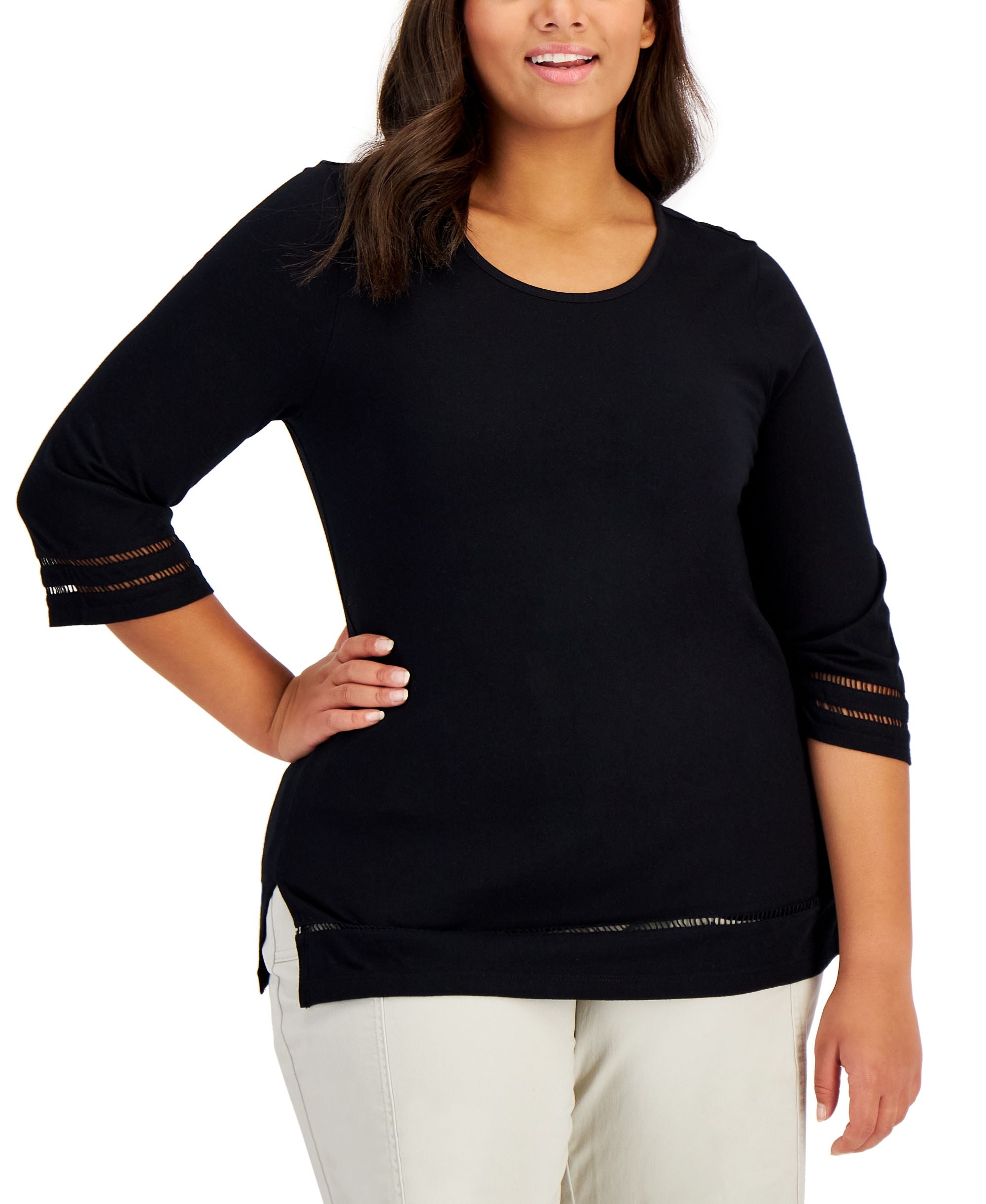 Karen Scott Plus Size Ladder Trim Premium Top