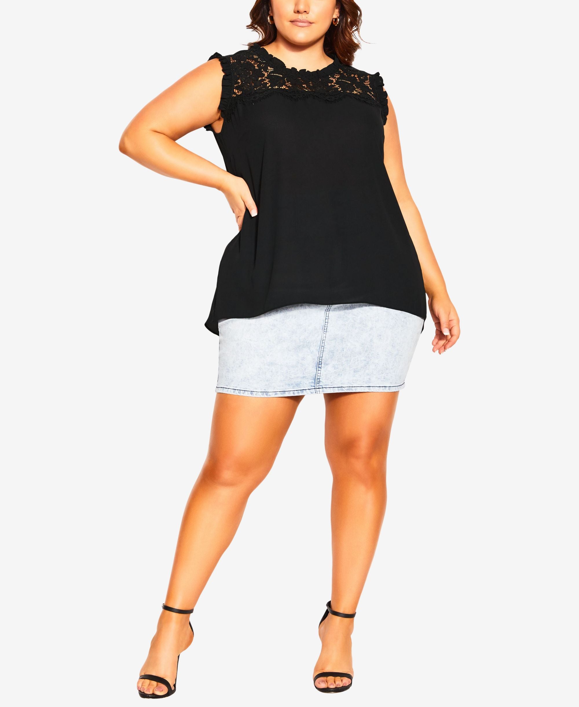 City Chic Modern Plus Size High Low Angel Crewneck Premium Top