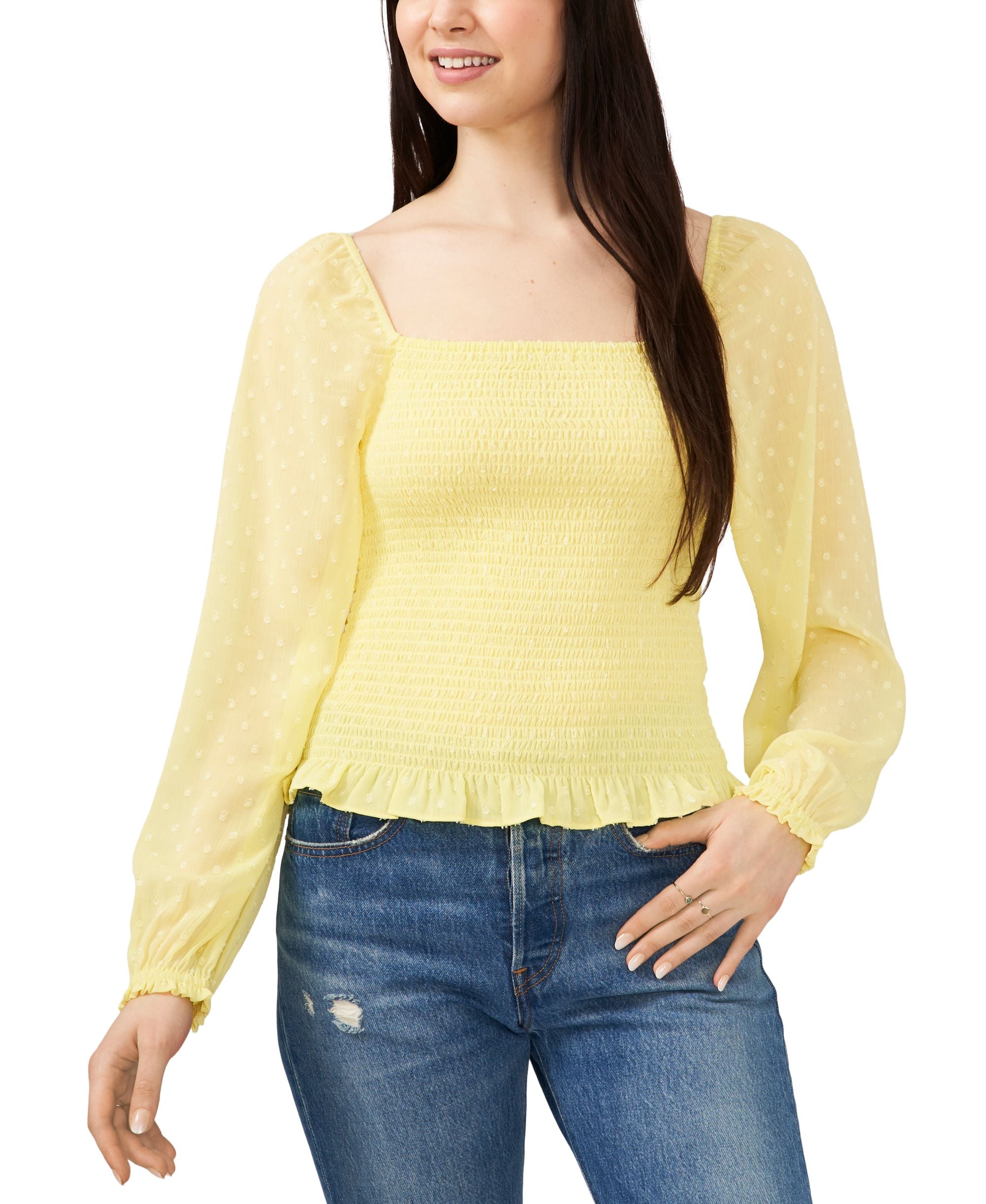 Riley Rae Square Neck Smocked Signature Blouse