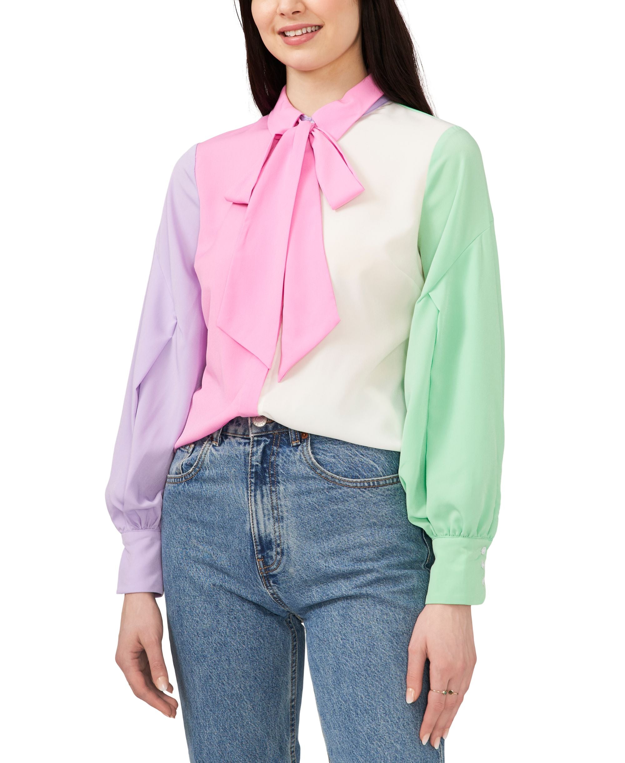 Riley Rae Colorblocked Tie Neck Premium Top