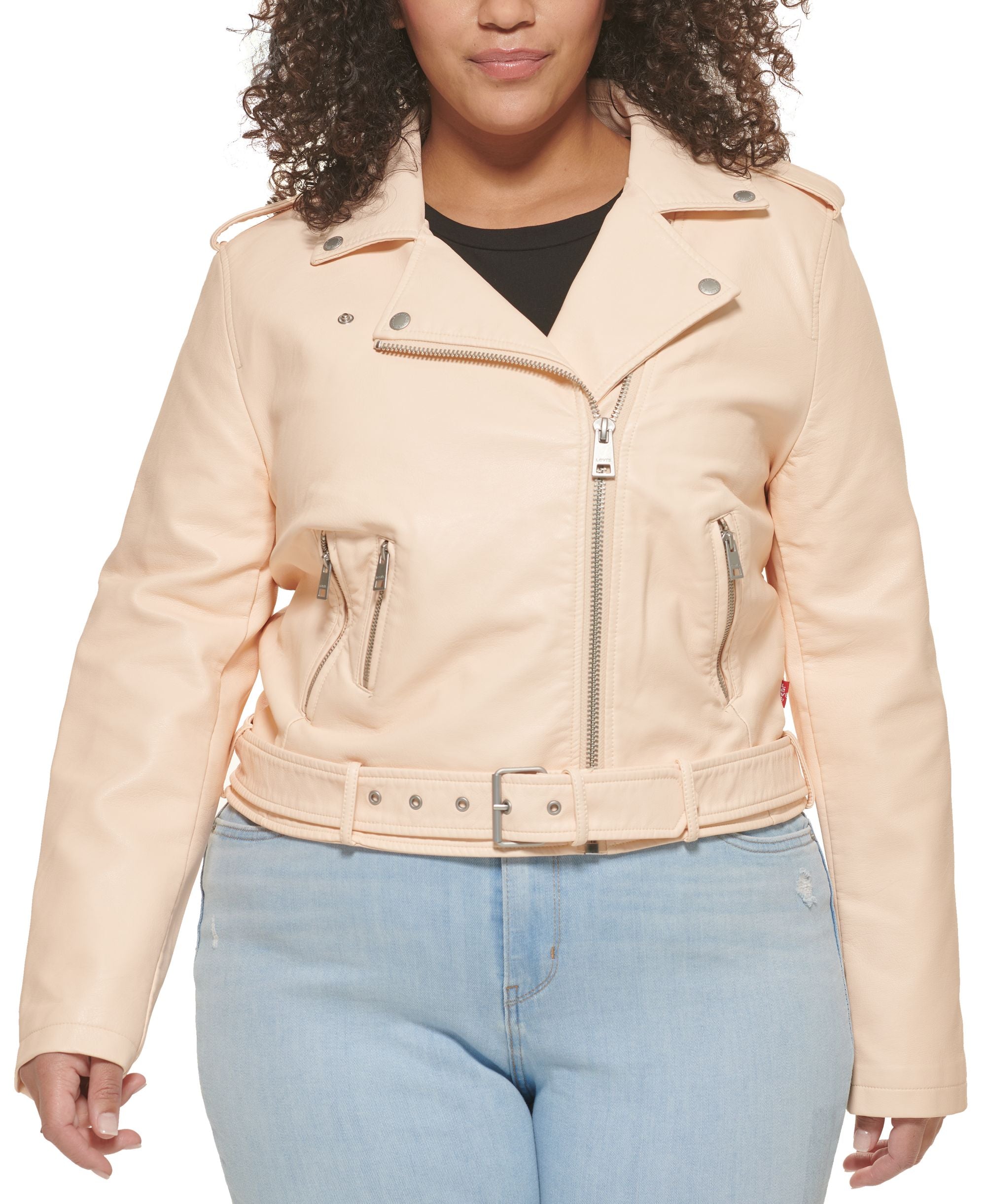 Levis Plus Size Faux-Leather Finish Belted Motorcycle Jacket