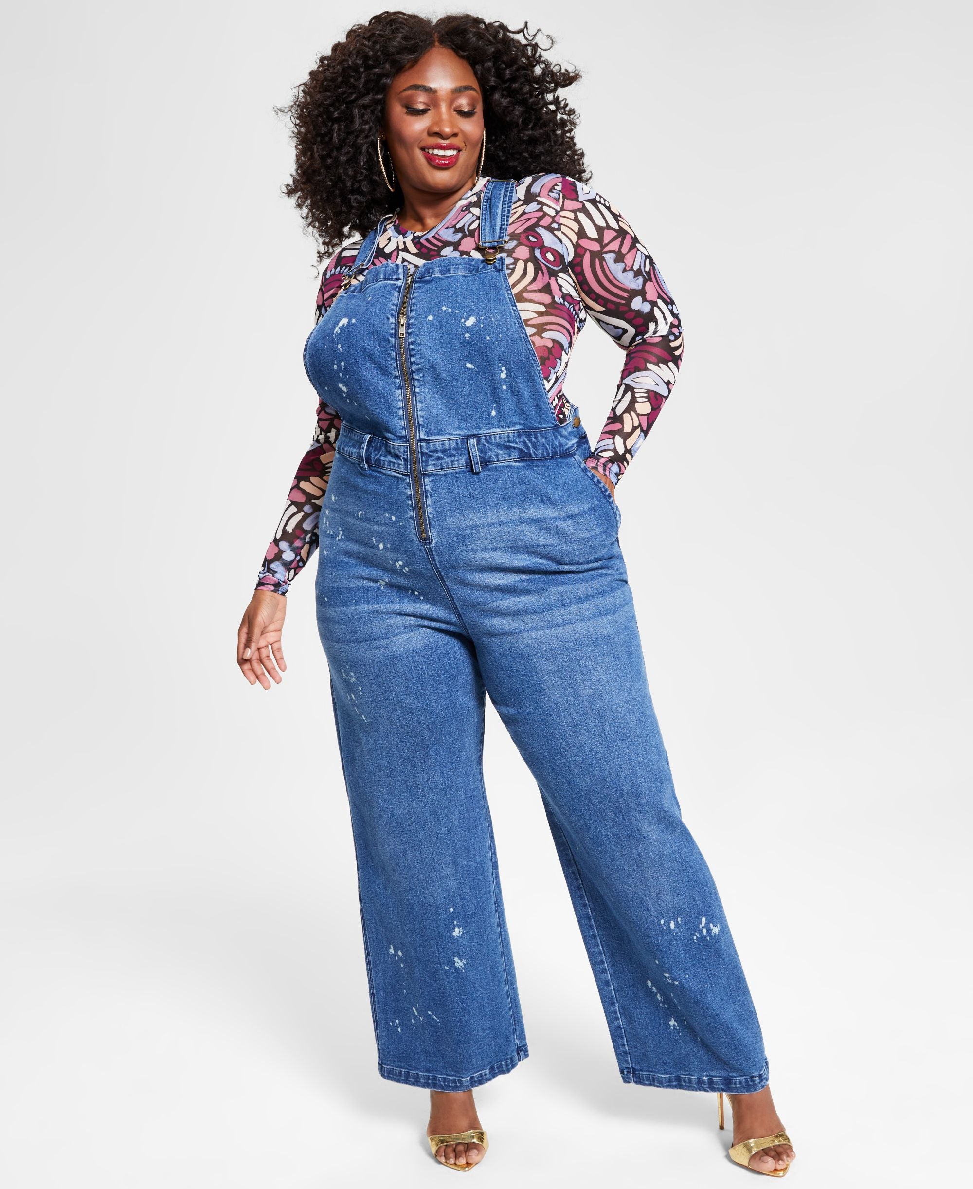 Nina Parker Modern Plus Size Zip Up Denim Overalls