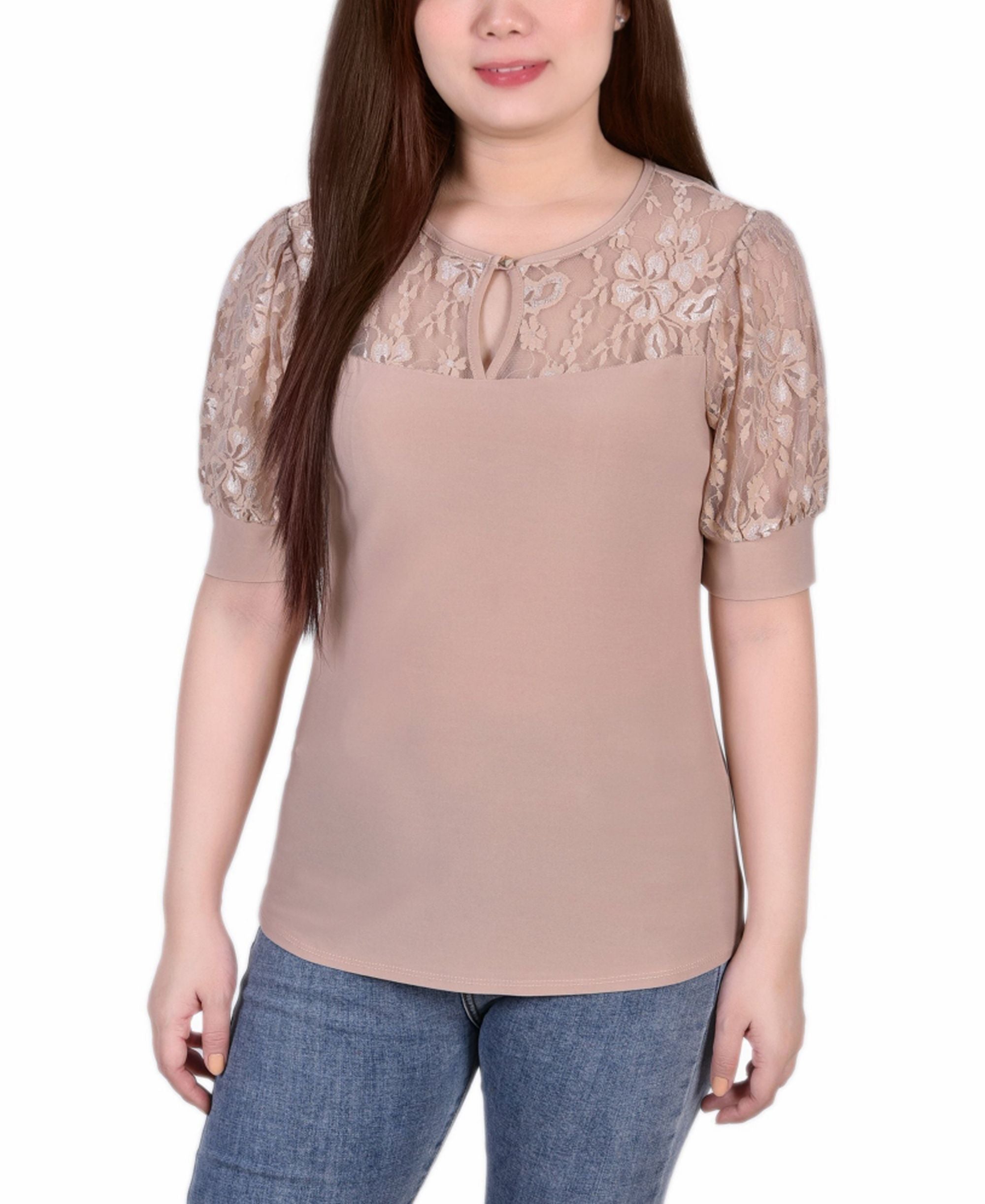 Petite Puff-Sleeve Lace Premium Top