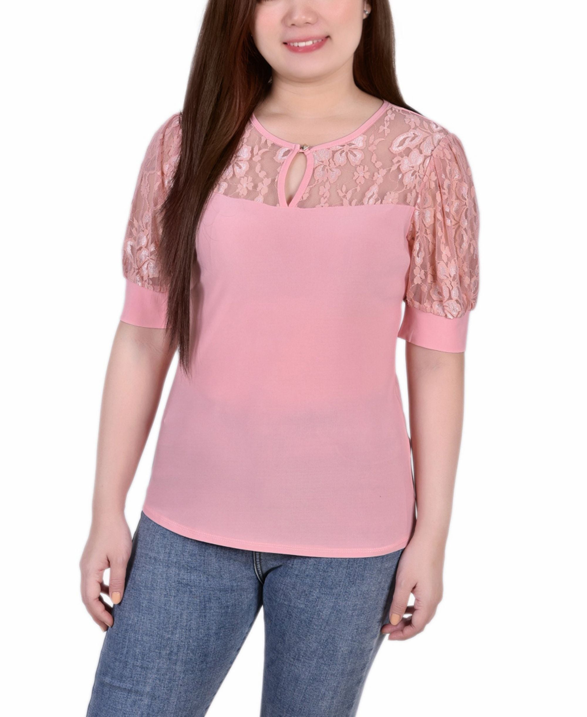 Petite Puff-Sleeve Lace Premium Top