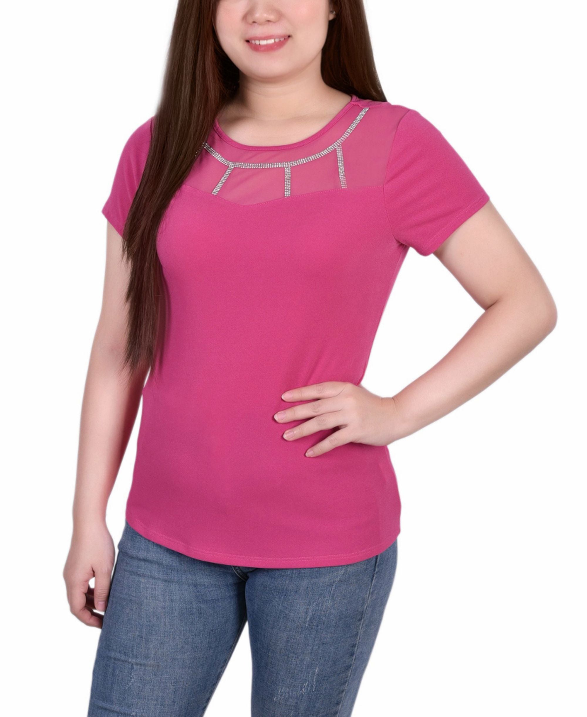 Petite Short-Sleeve Crepe Knit Premium Top
