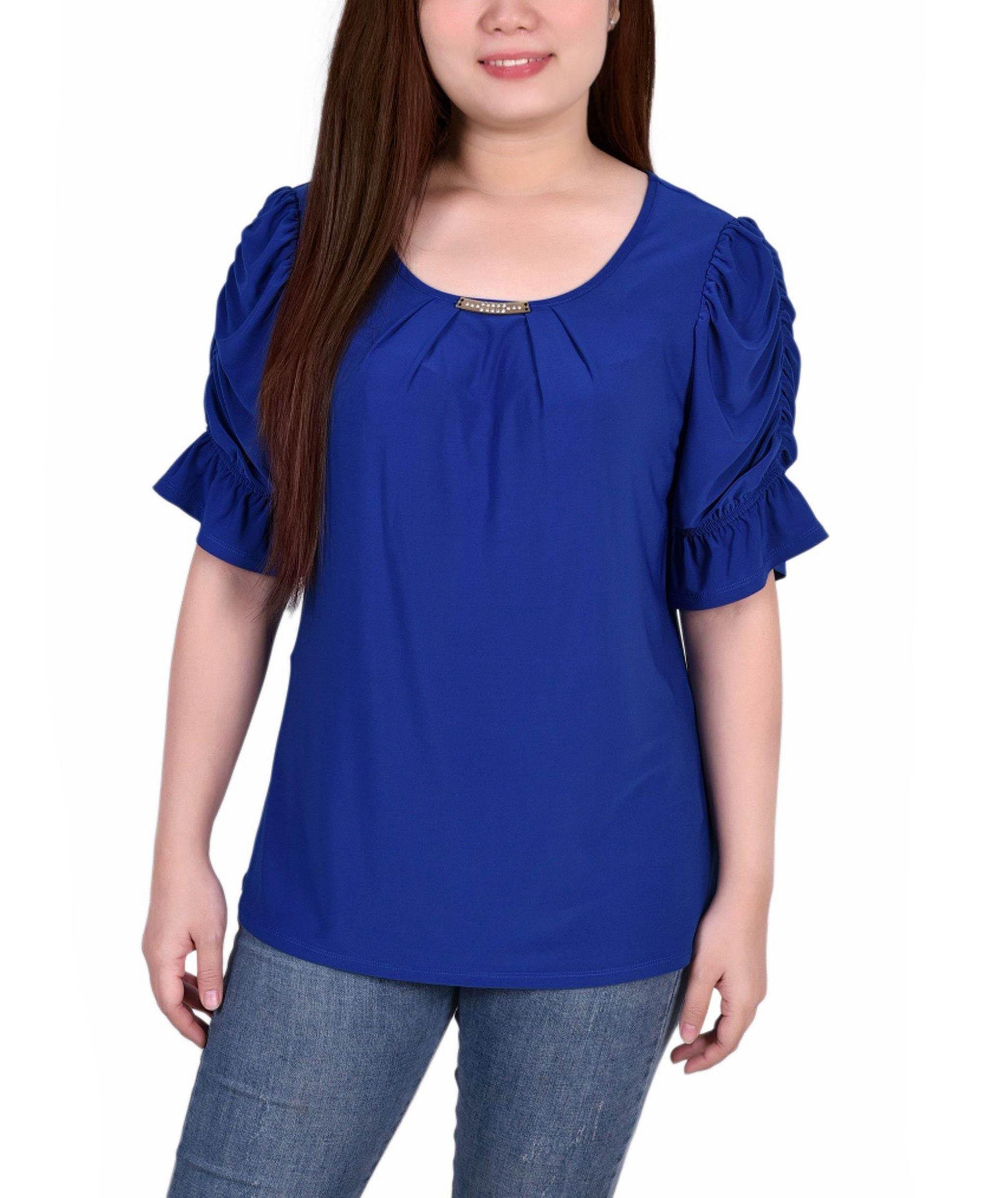 Petite Elbow Cuffed Sleeve Hardware Premium Top