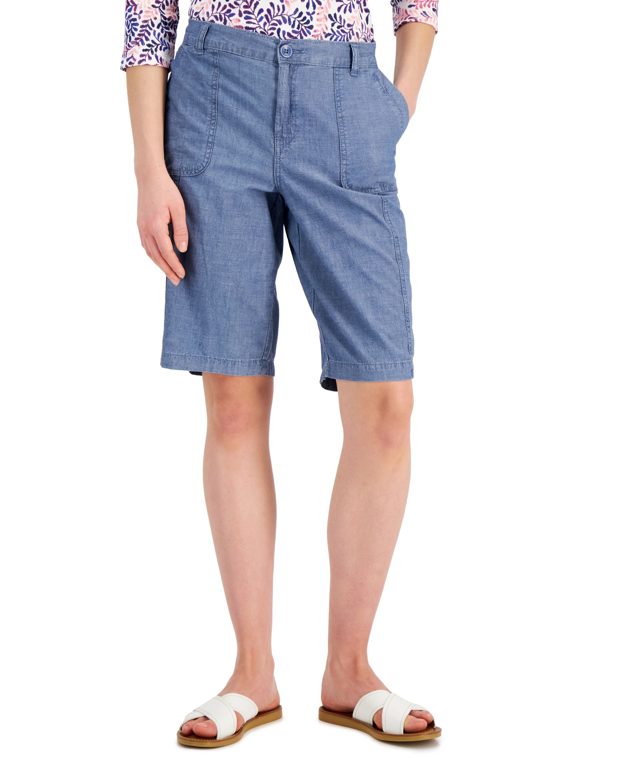 Karen Scott Womens Cotton Denim Pocket Premium Shorts
