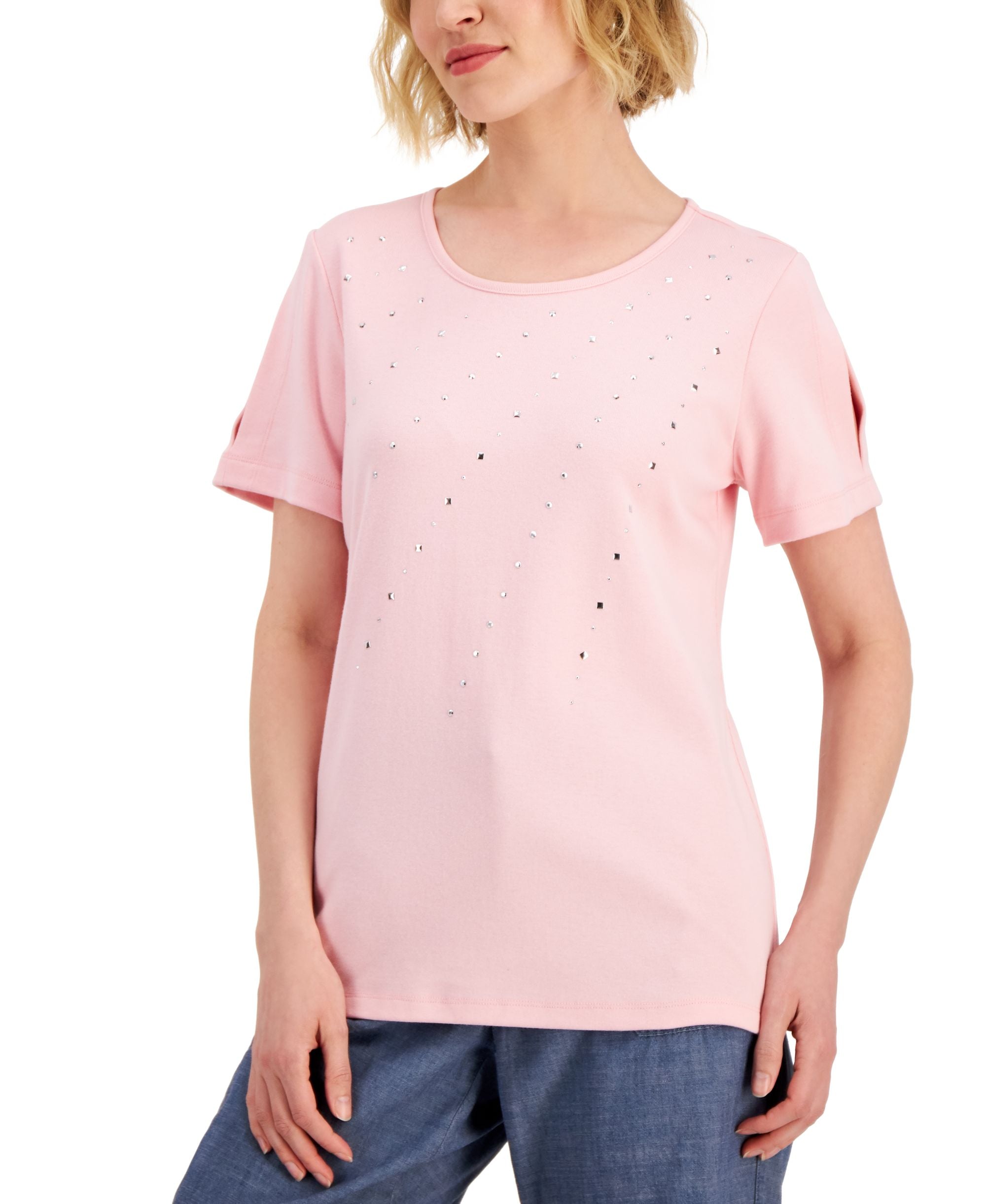 Karen Scott Womens Cotton Embellished Premium Top