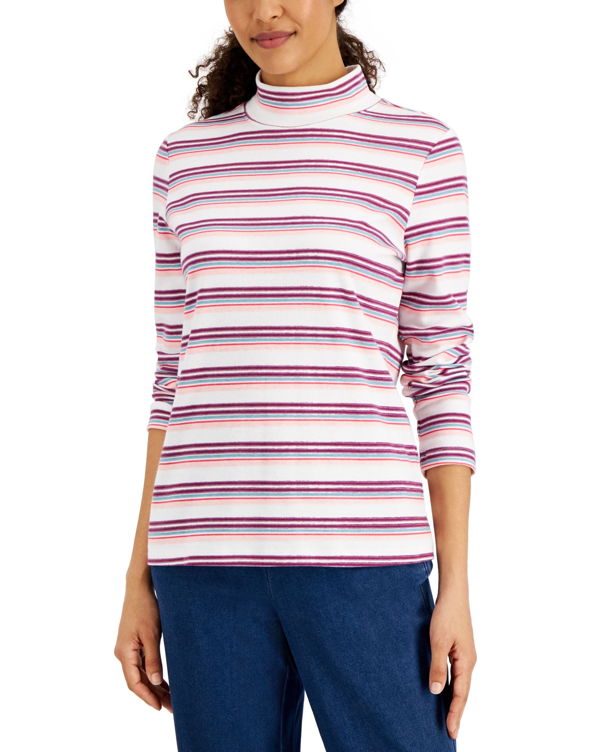 Karen Scott Womens Desert Stripe Mock Neck Premium Top