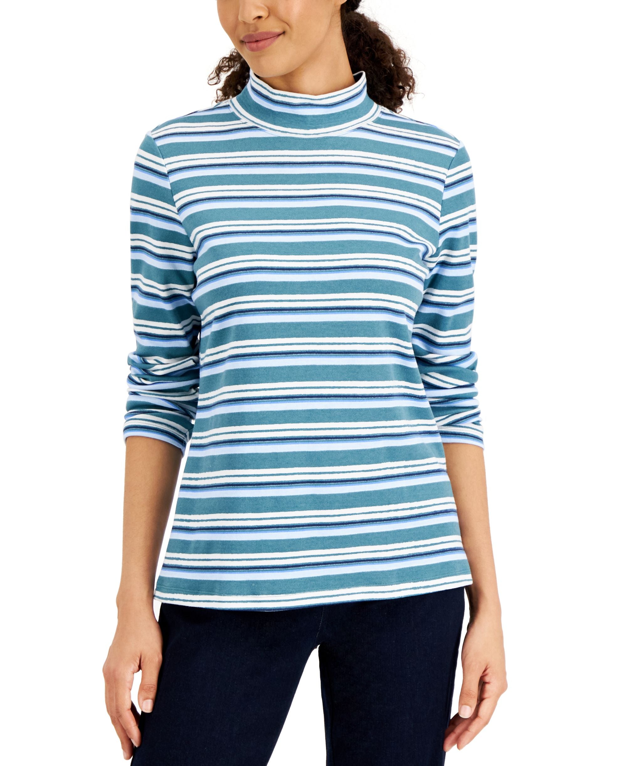 Karen Scott Womens Desert Stripe Mock Neck Premium Top