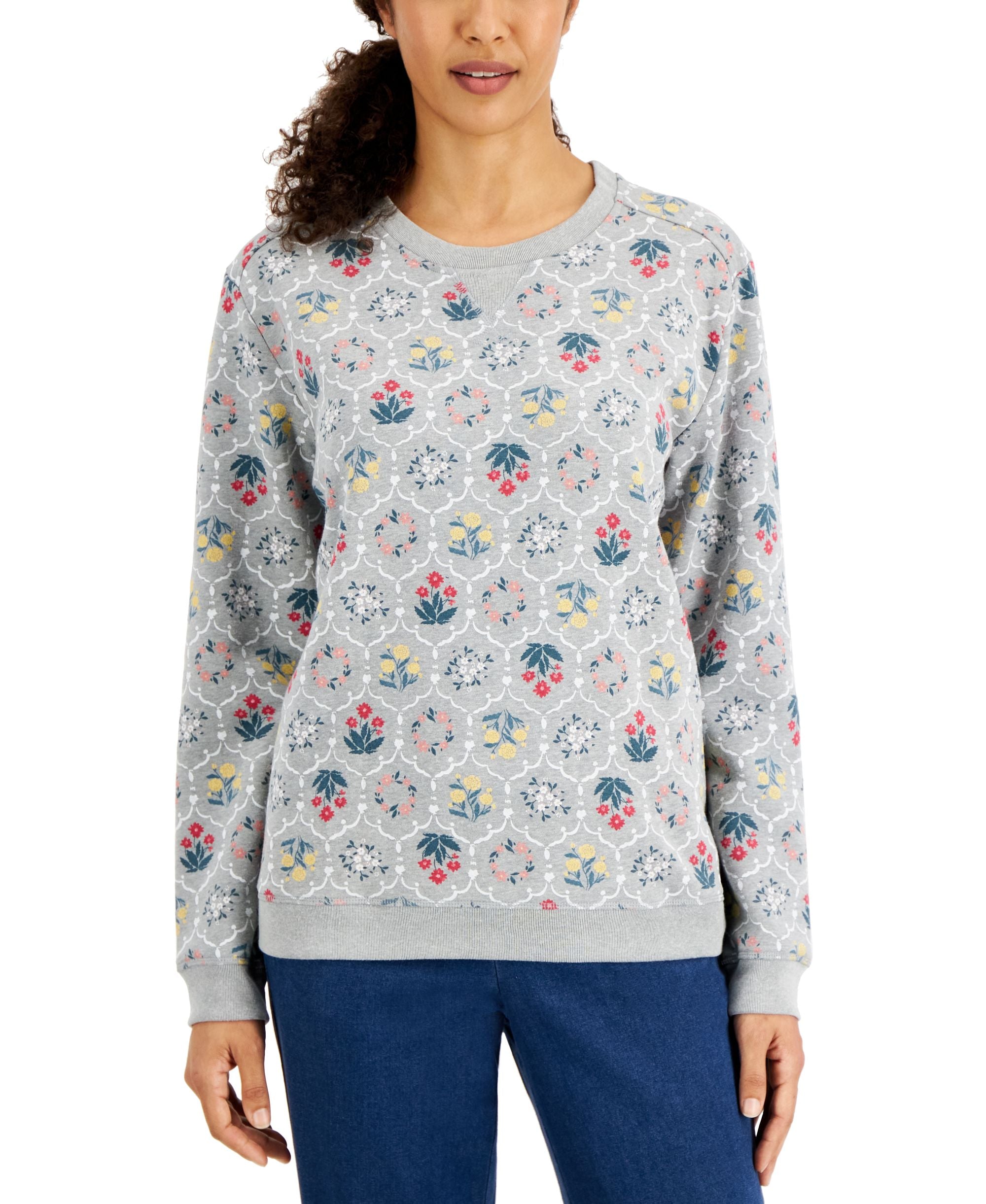 Karen Scott Womens Desi Printed Fleece Premium Top