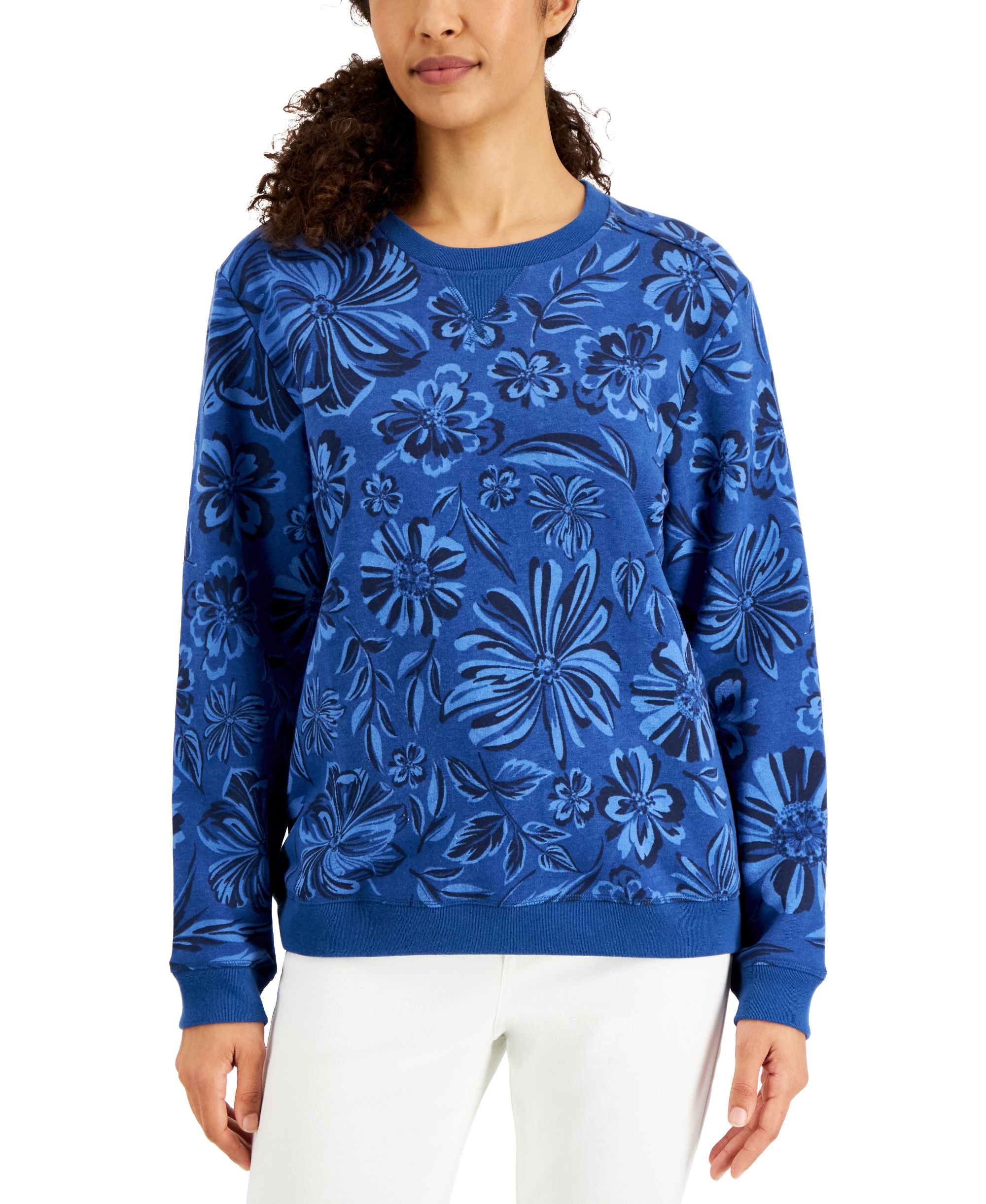 Karen Scott Womens Ojai Blooms Fleece Premium Top