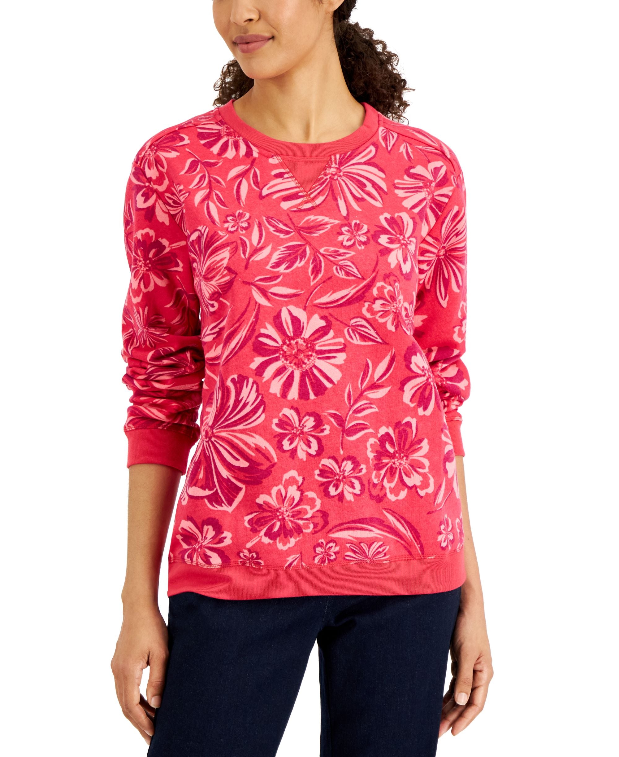 Karen Scott Womens Ojai Blooms Fleece Premium Top