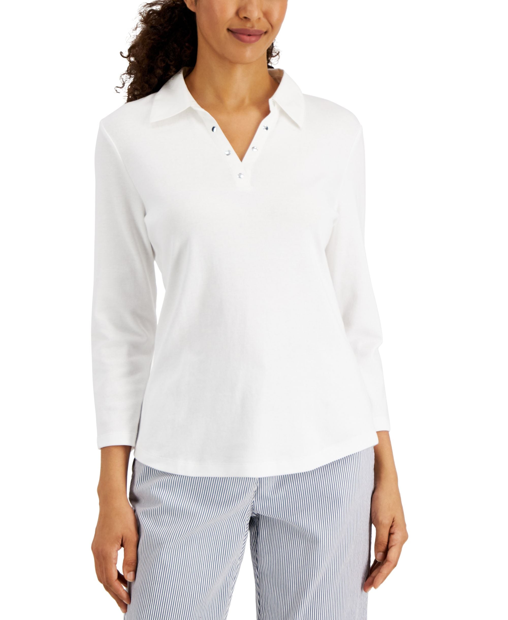 Karen Scott Womens Studded Johnny Collar Premium Top