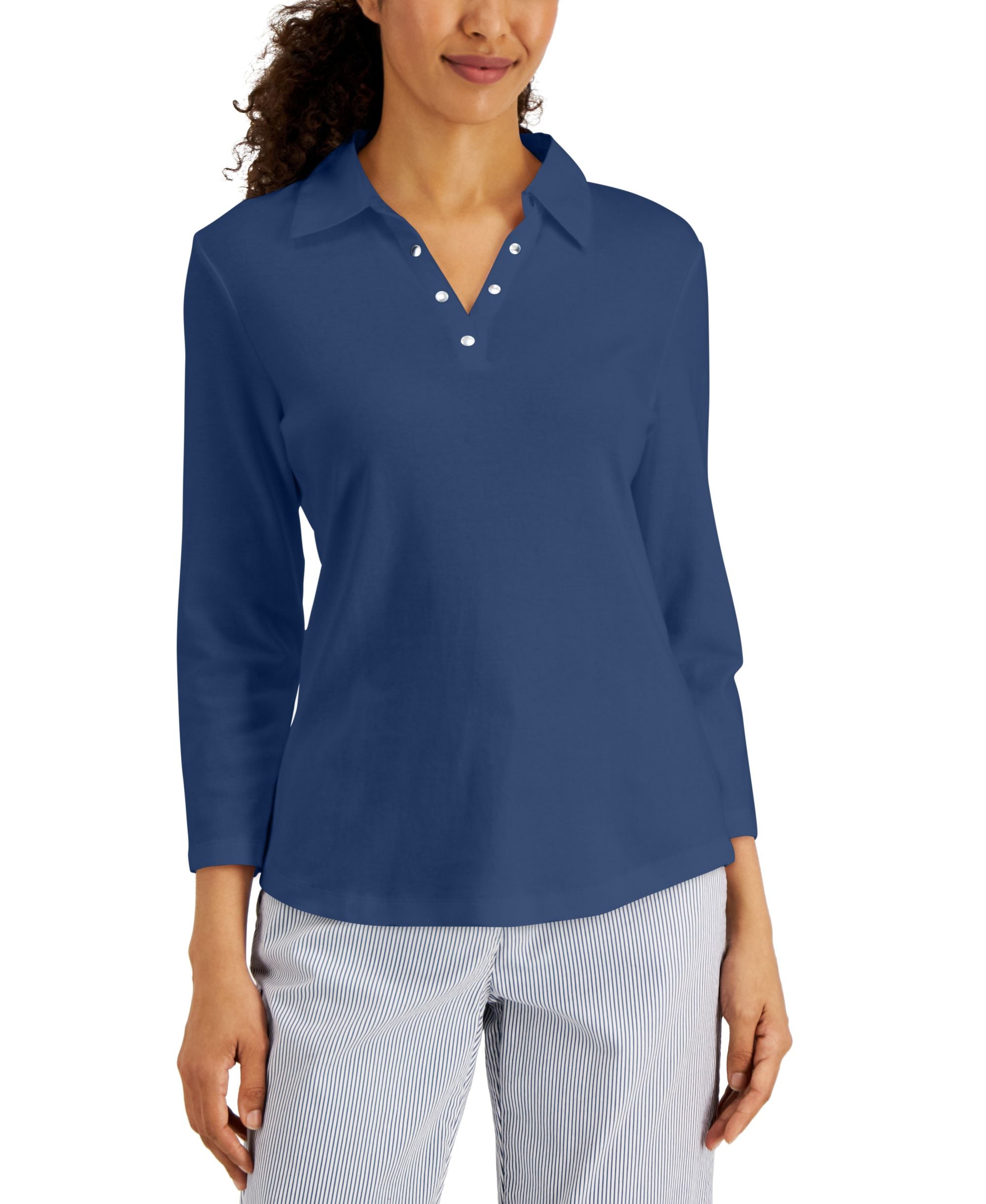 Karen Scott Womens Studded Johnny Collar Premium Top
