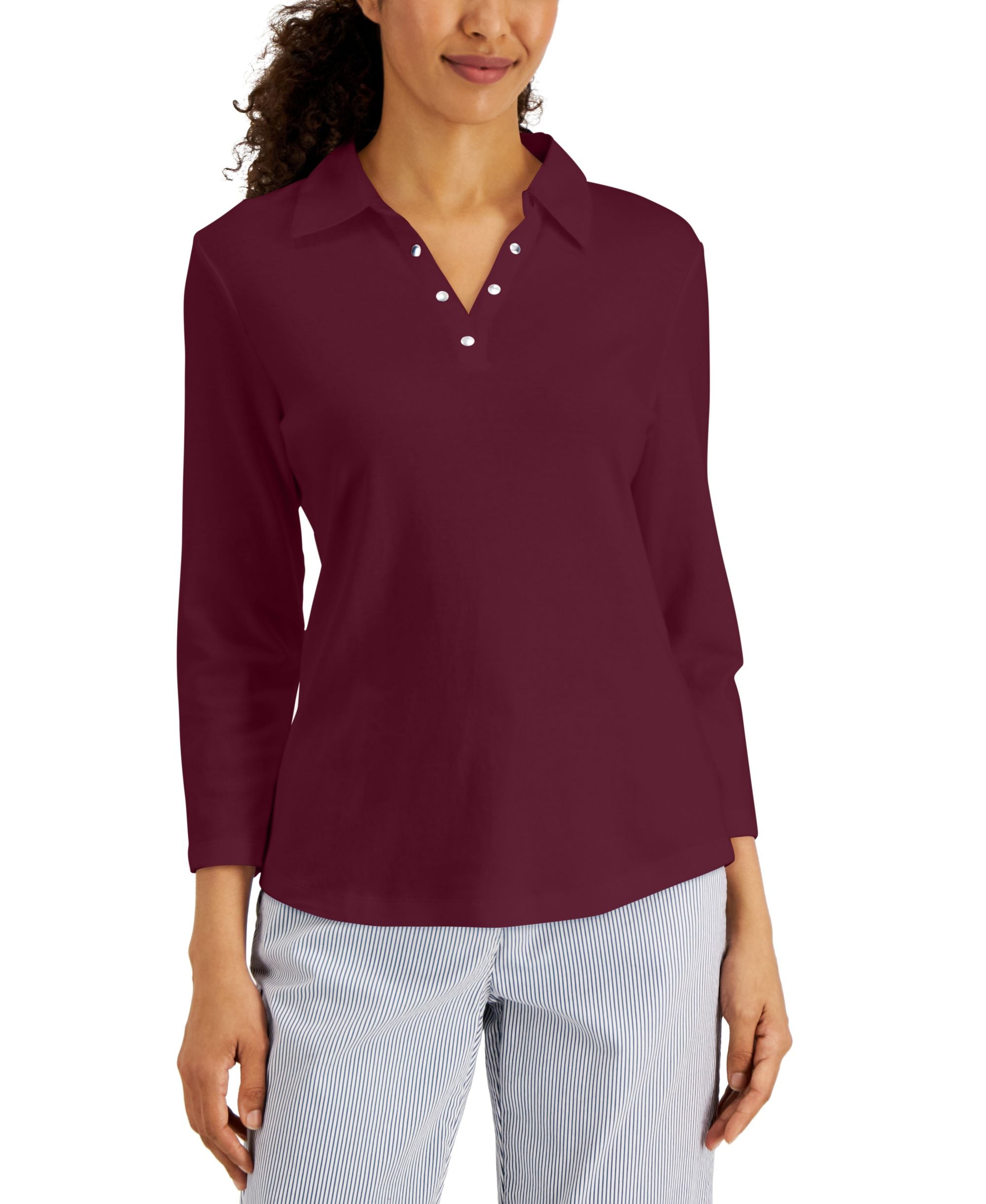 Karen Scott Womens Studded Johnny Collar Premium Top